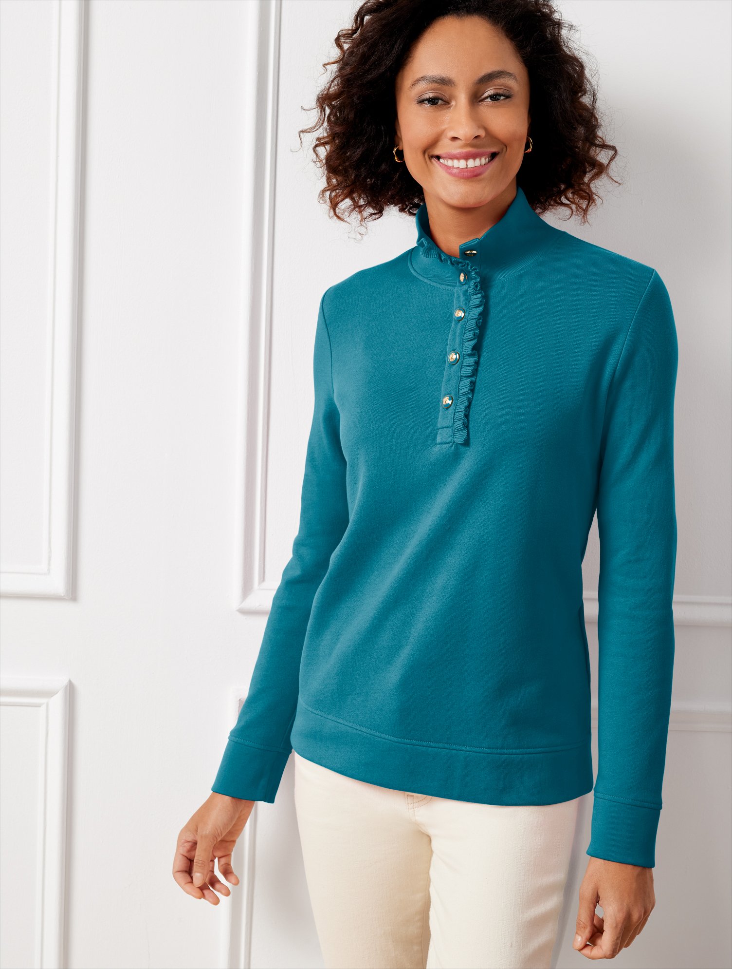Ruffle Placket Mockneck Pullover | Talbots