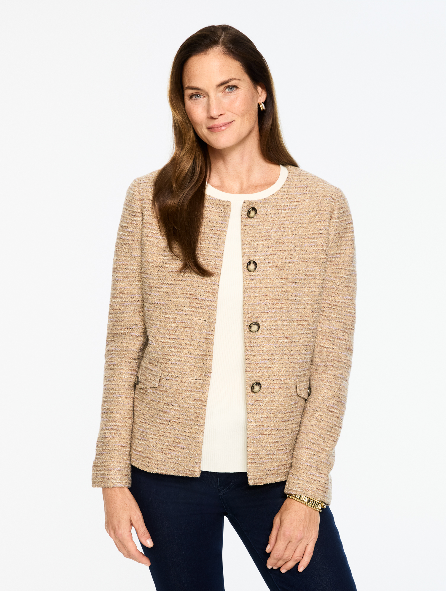 Tweed Knit Lady Jacket - Sesame - 2 Talbots