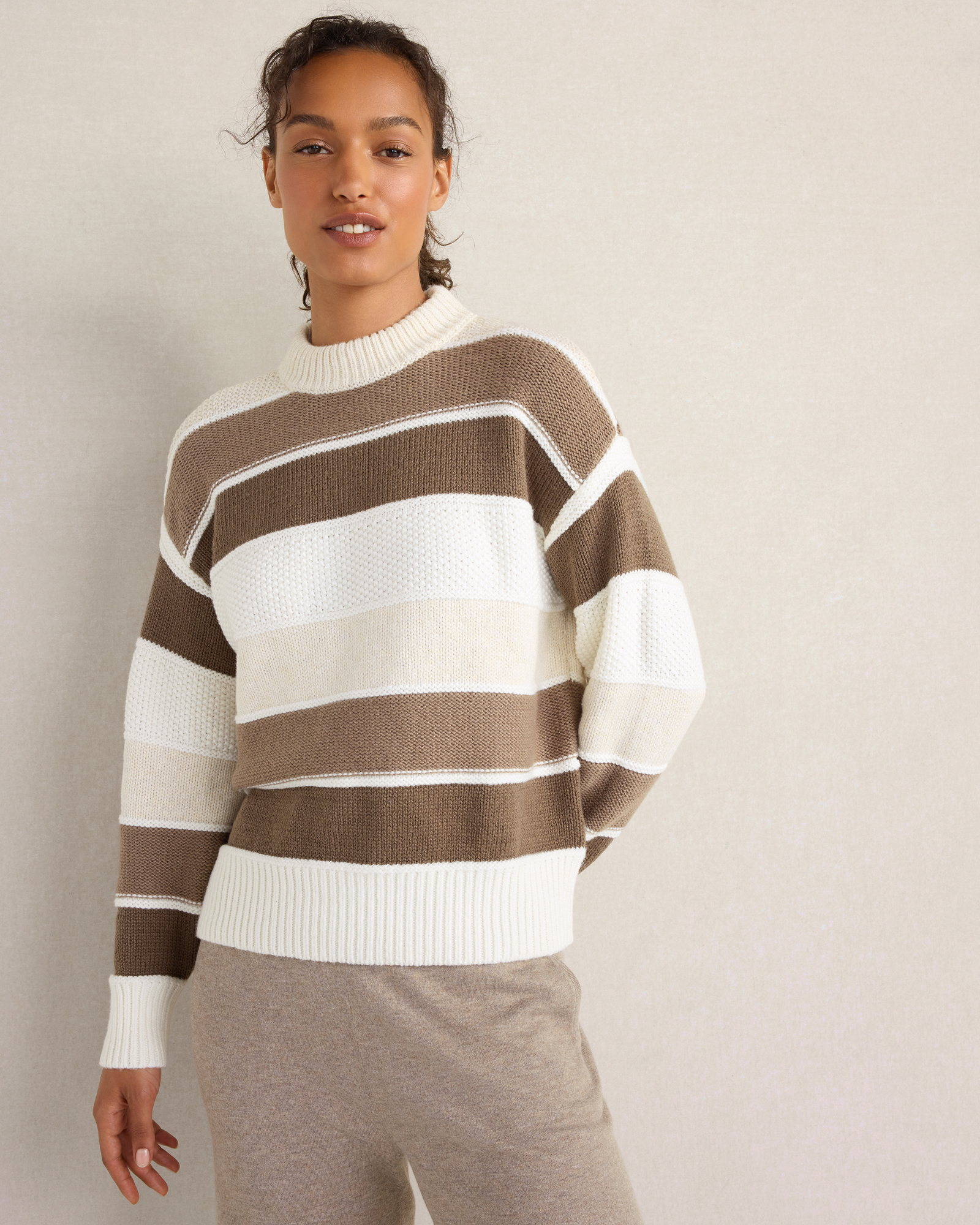 Cotton Blend Striped Crewneck Sweater
