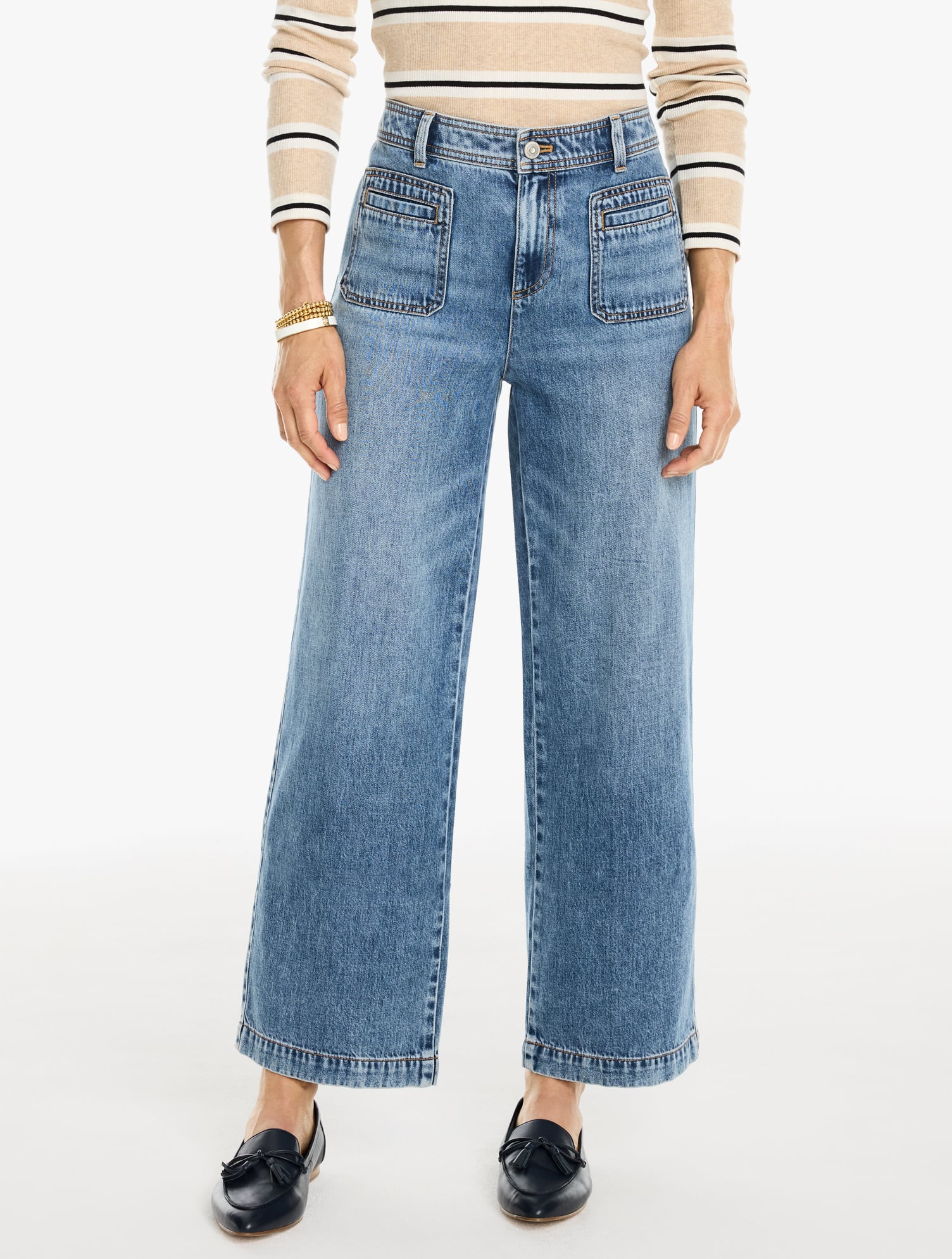 Supersoft Wide Ankle Patch Pocket Jeans - Halsey Wash