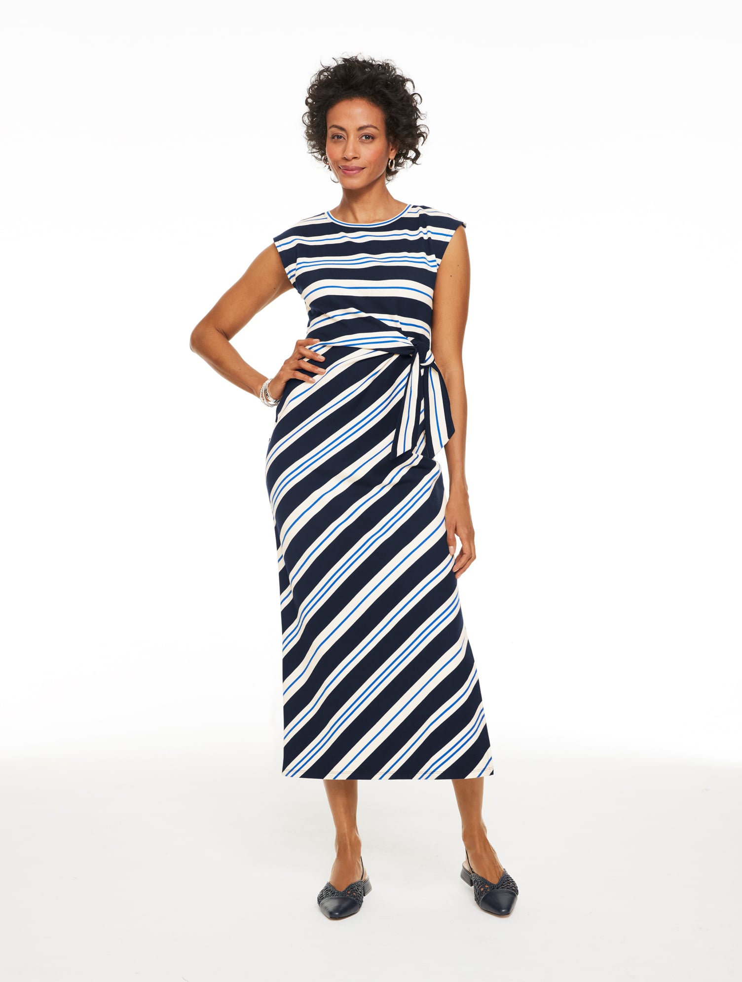 Jacquard Knit Side Tie Dress - Rocky Stripe | Talbots