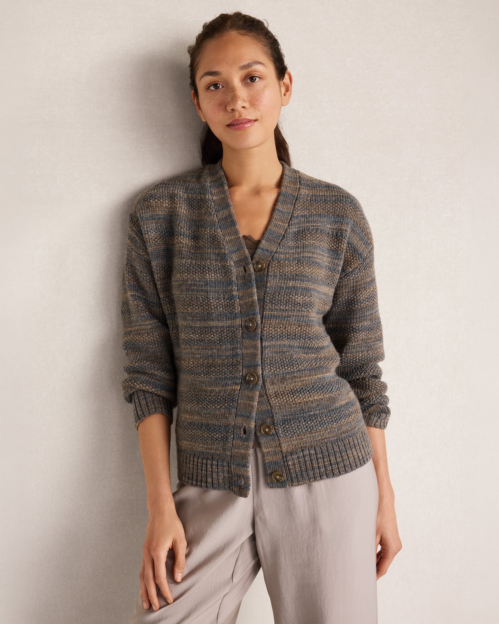 Wool Space-Dye Textured Cardigan