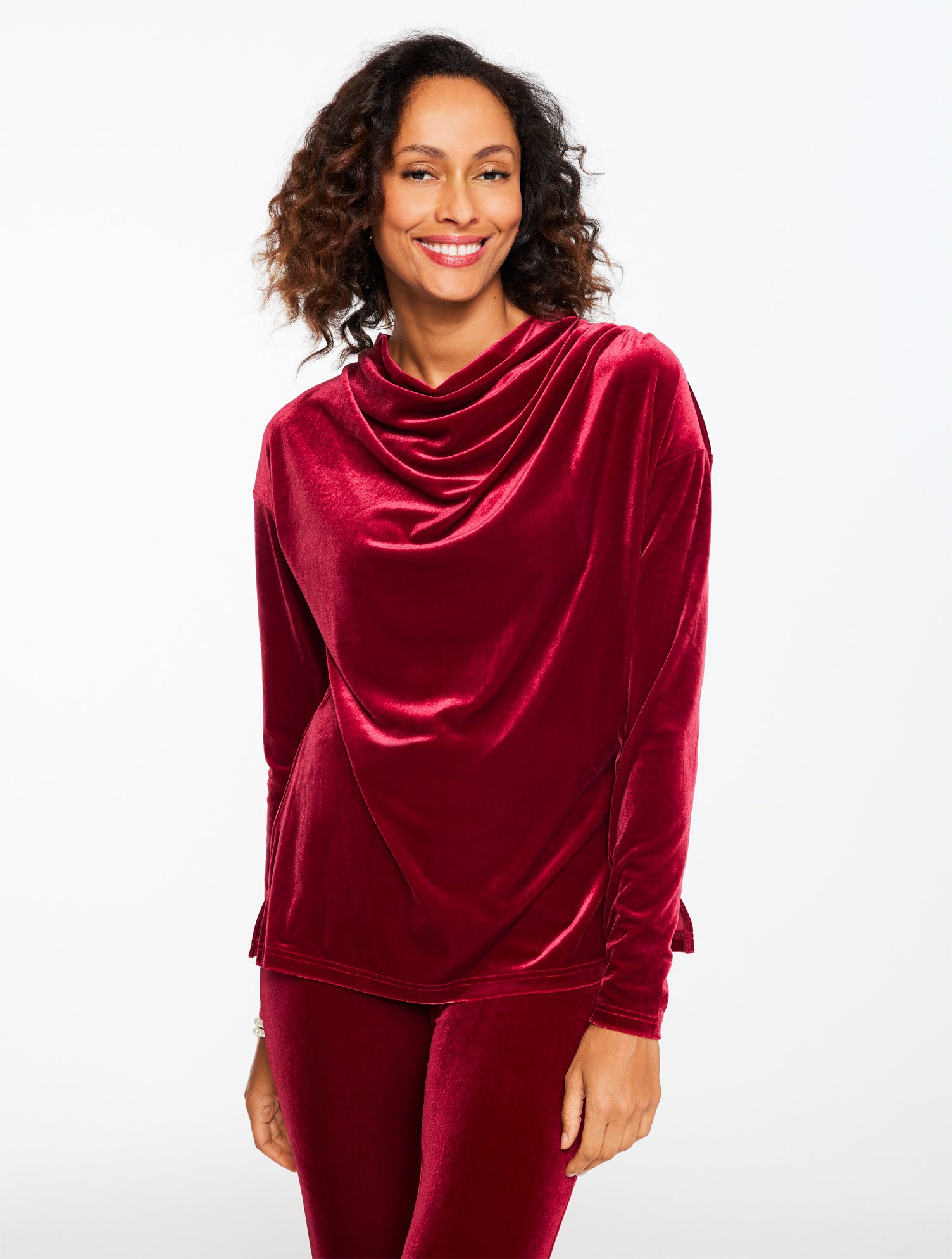 Talbots Plus Petite - Stretch Velvet Tunic Top - Chambord - 1x  In Red