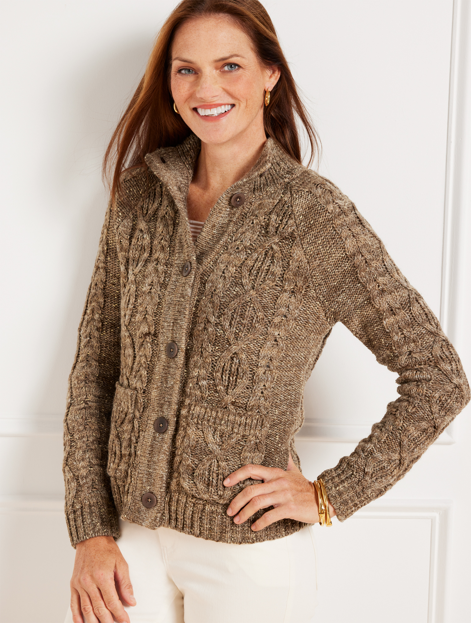 Metallic Tweed Mockneck Cardigan | Talbots