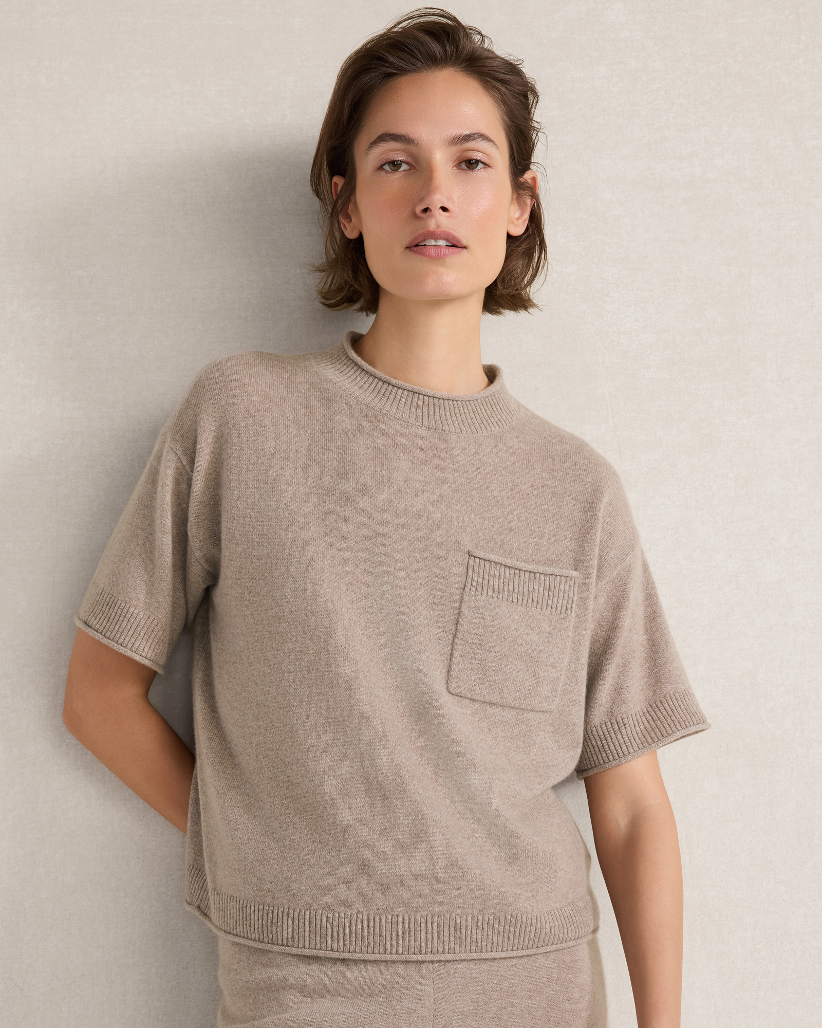 Featherweight Cashmere Rolled Hem Sweater Tee