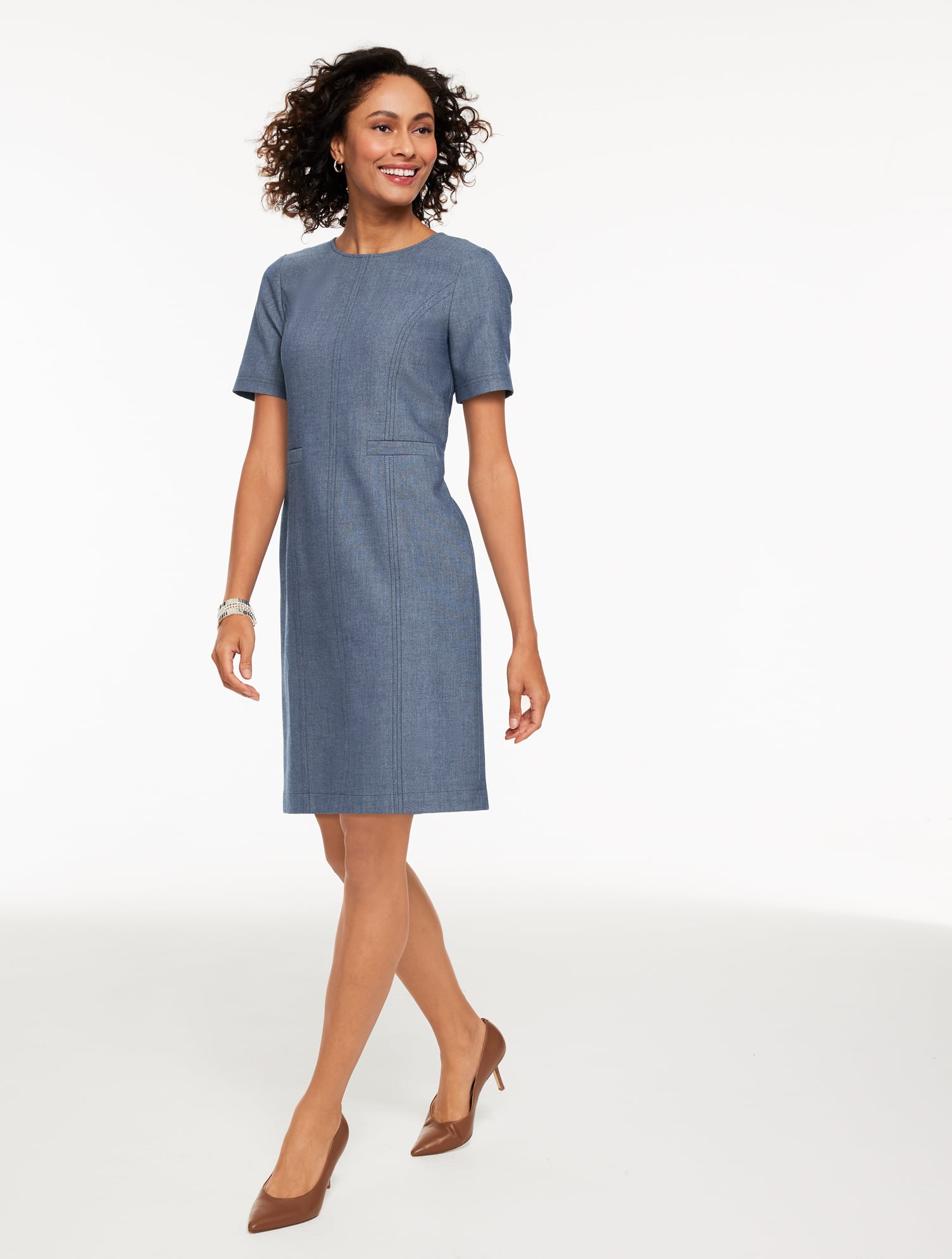 denim dress talbots Emmie Navy Cotton Midi Tiered Dress – Finery London main image 0