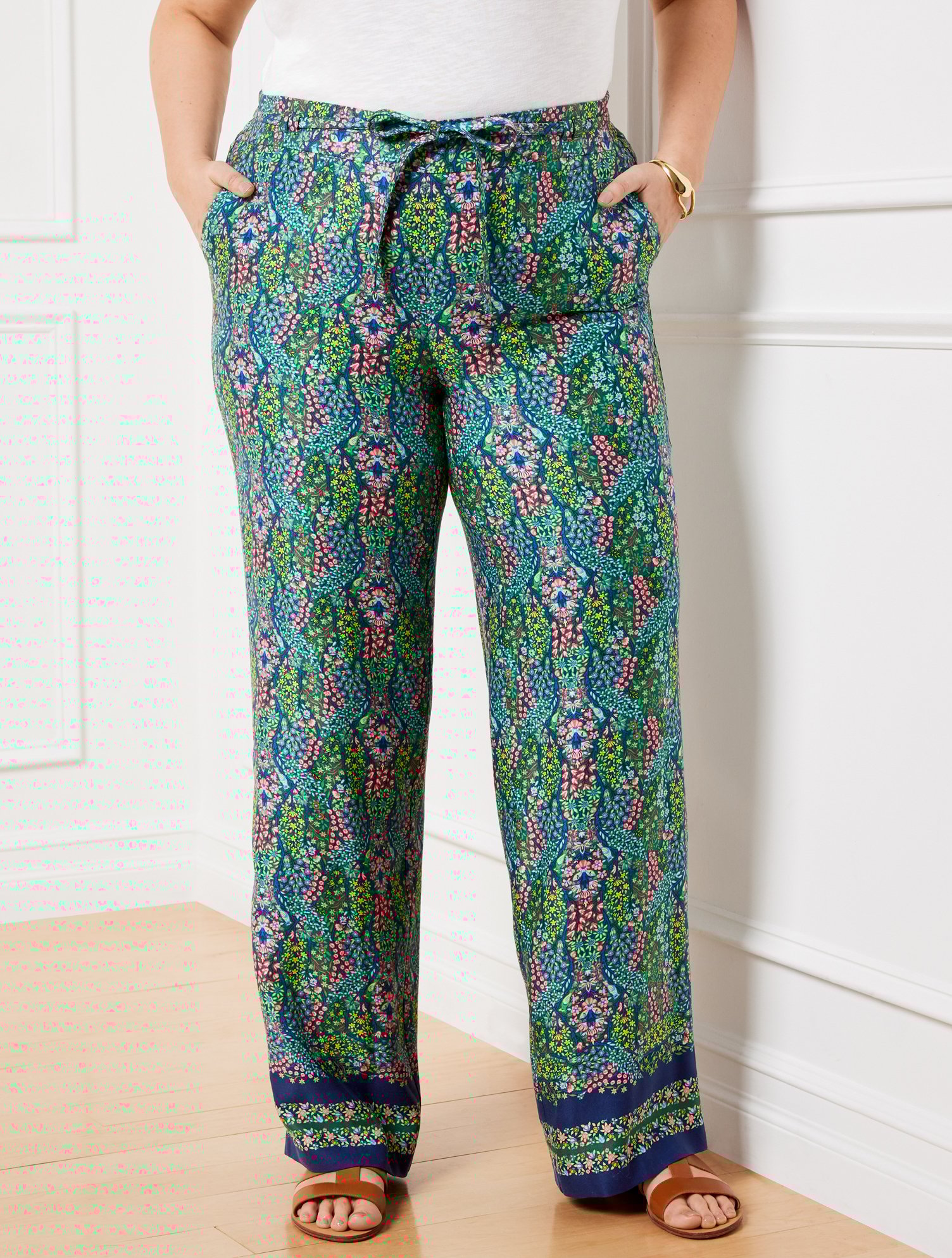 Wide Leg Pull-On Pants - Branching Floral