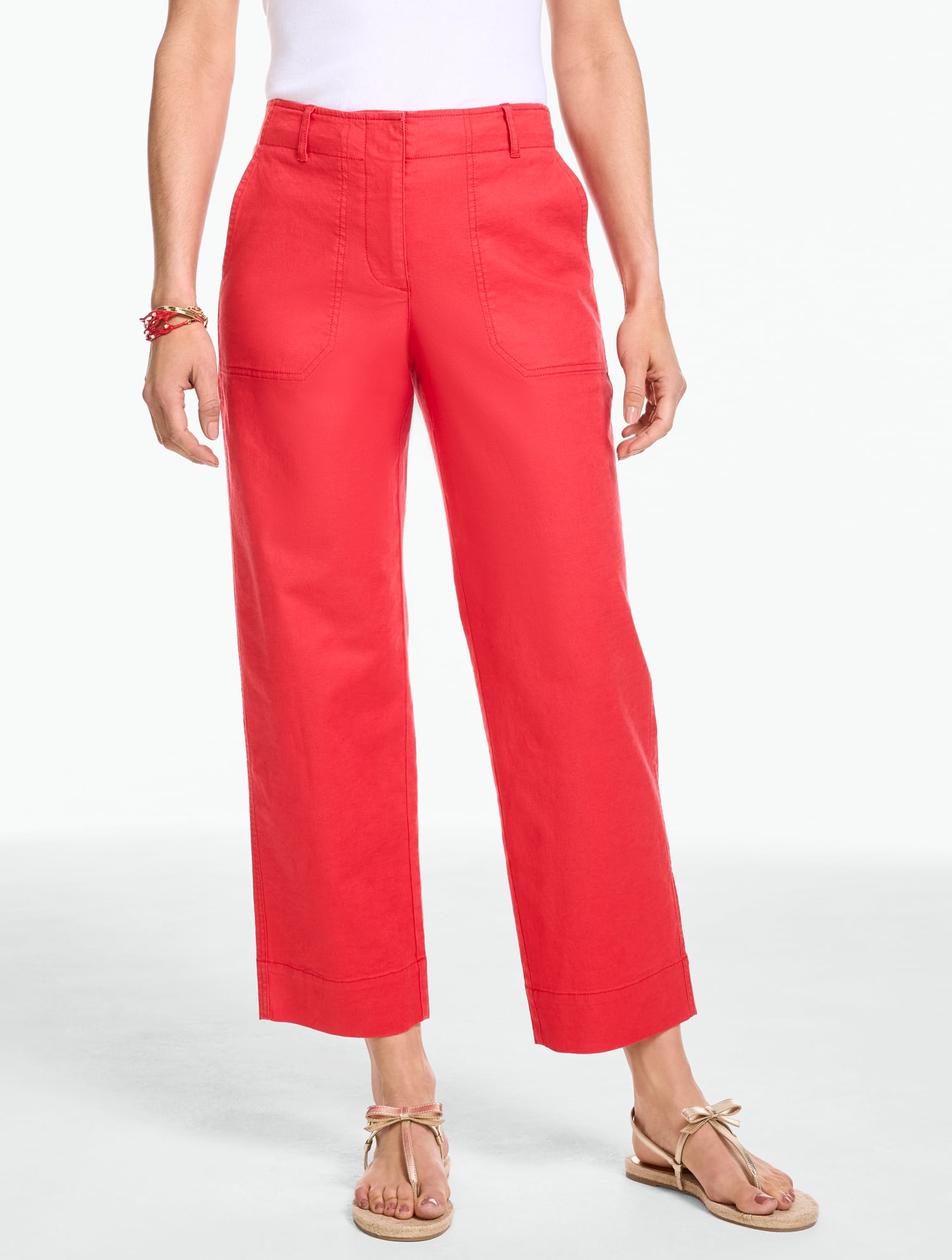 Stretch Linen Straight Leg Crop Pants