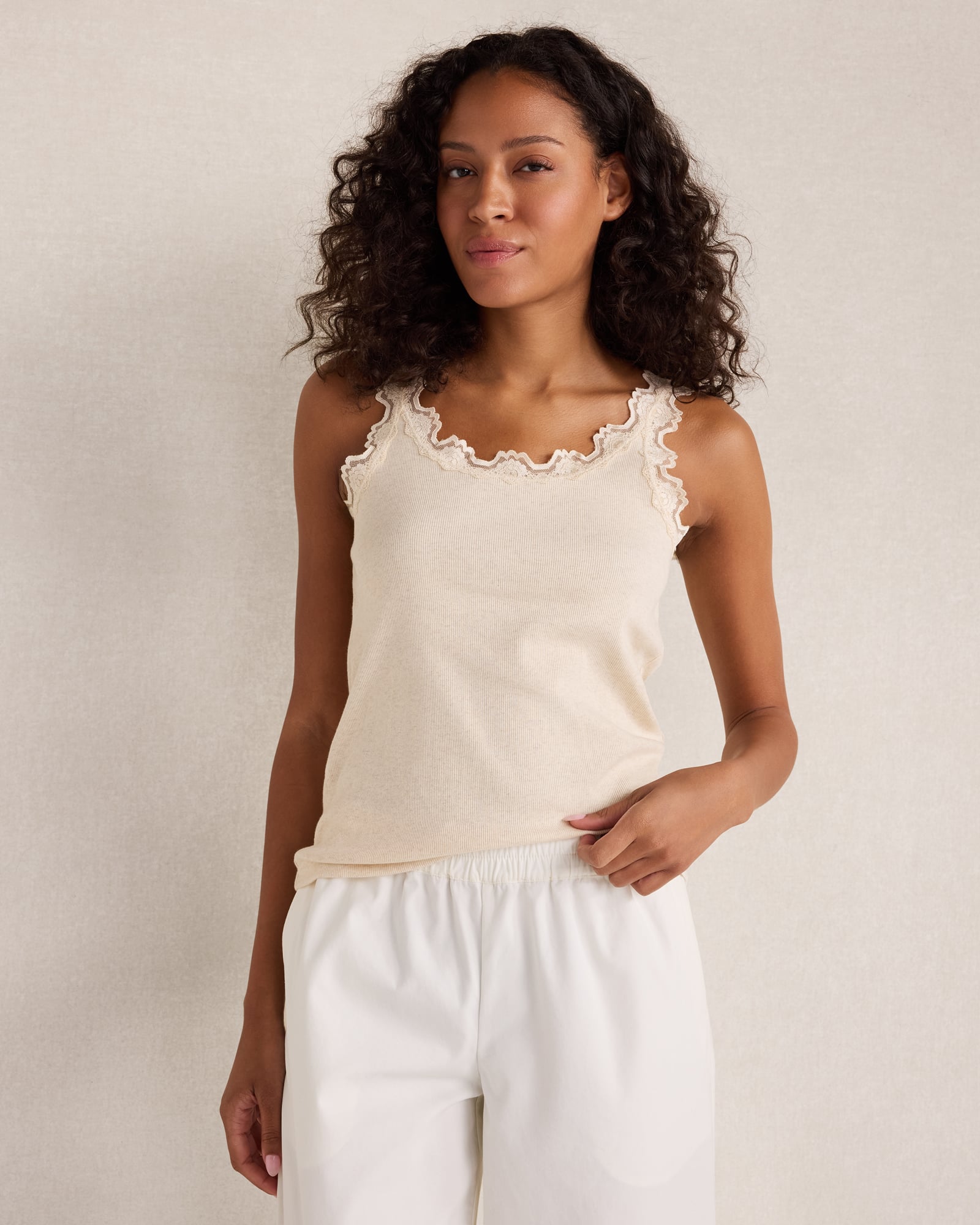 Resti Organic Cotton Rib Knit Lace Tank | Haven Well Within