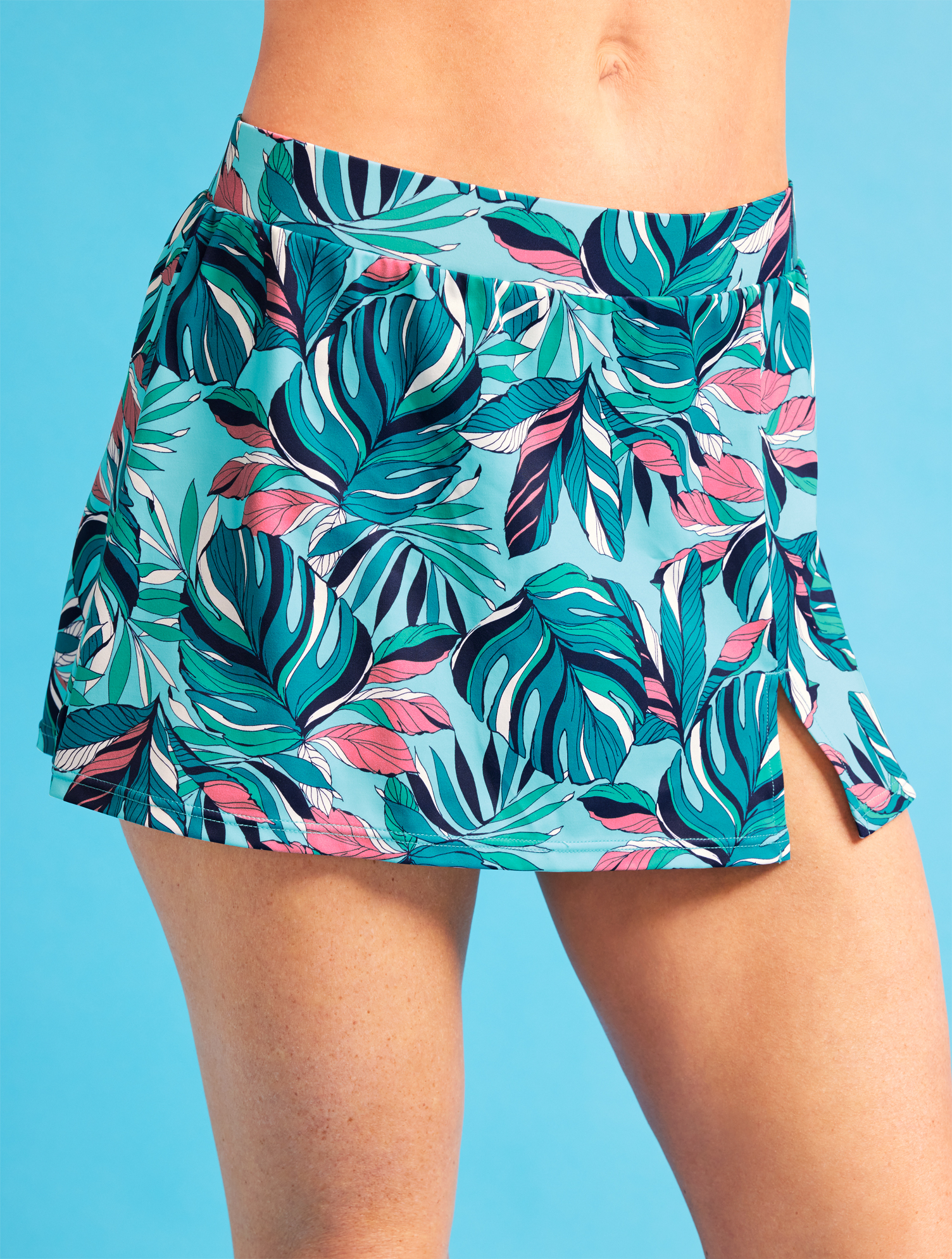 Miraclesuit Plus Size - Â® Tropical Fronds Vented Skirt - Light Blue - 18 Talbots