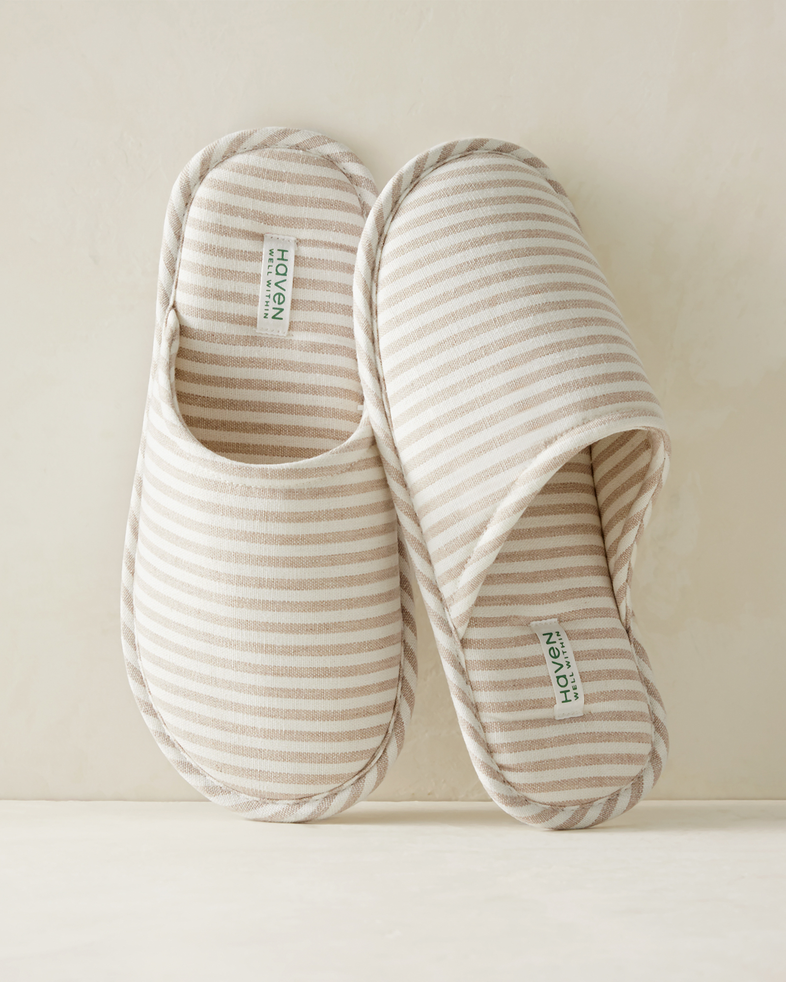 Talbots Linen Tan Stripe Spa Slippers - Natural - Large  In Stripe Natural