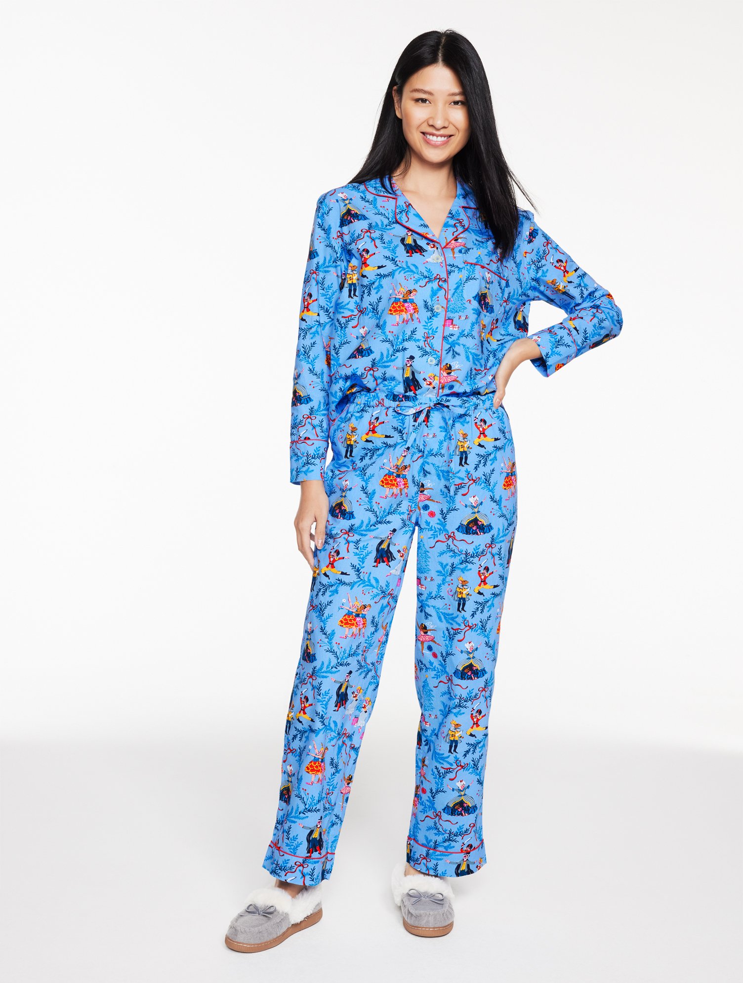 Printfresh Poplin Long Sleep Set - Nutcracker Dreams - Vista Blue - Xl Talbots In Blue