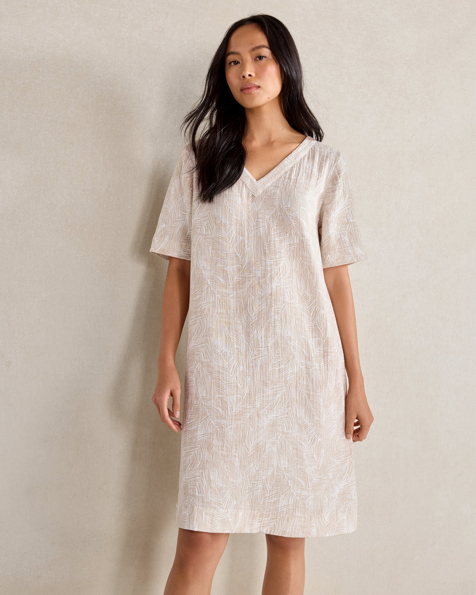 Talbots Organic Cotton Gauze Fern Print Sleep Dress - Ferns Fawn - Xxl  In White