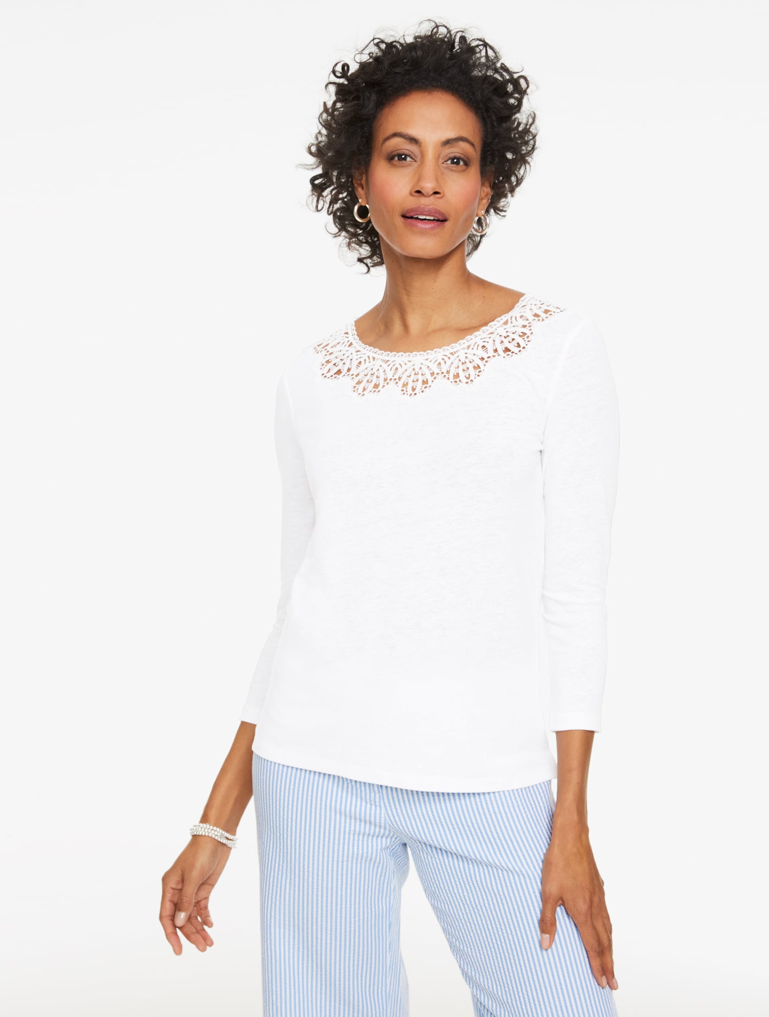 Lace Trim Crewneck Top | Talbots