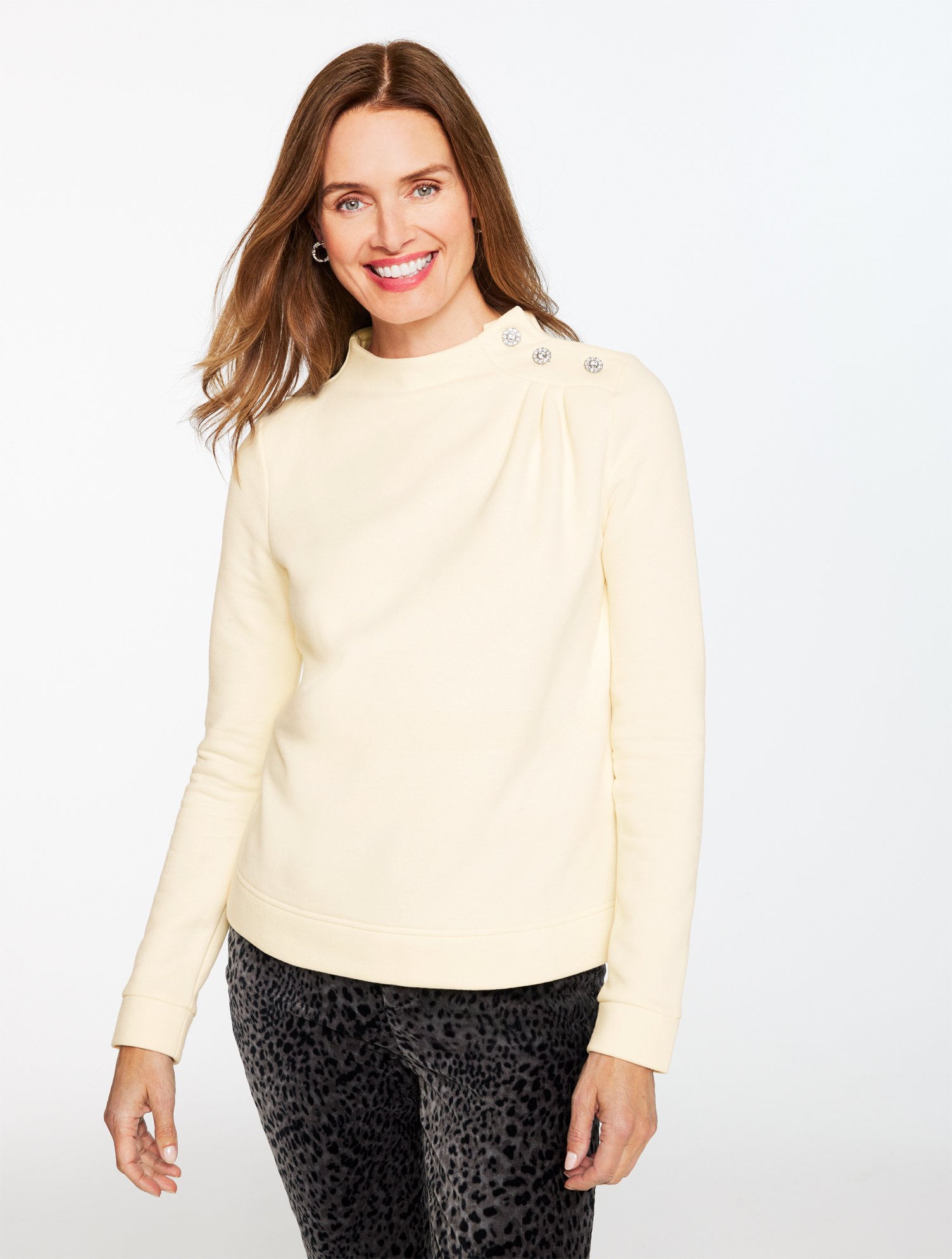 Jewel Button Shoulder Sweatshirt