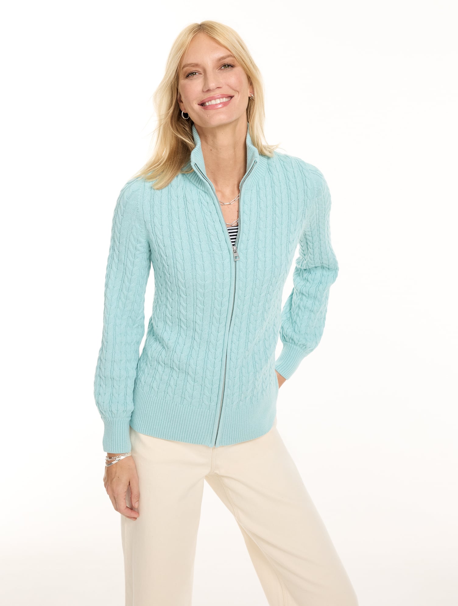 Cable Knit Full-Zip Cardigan