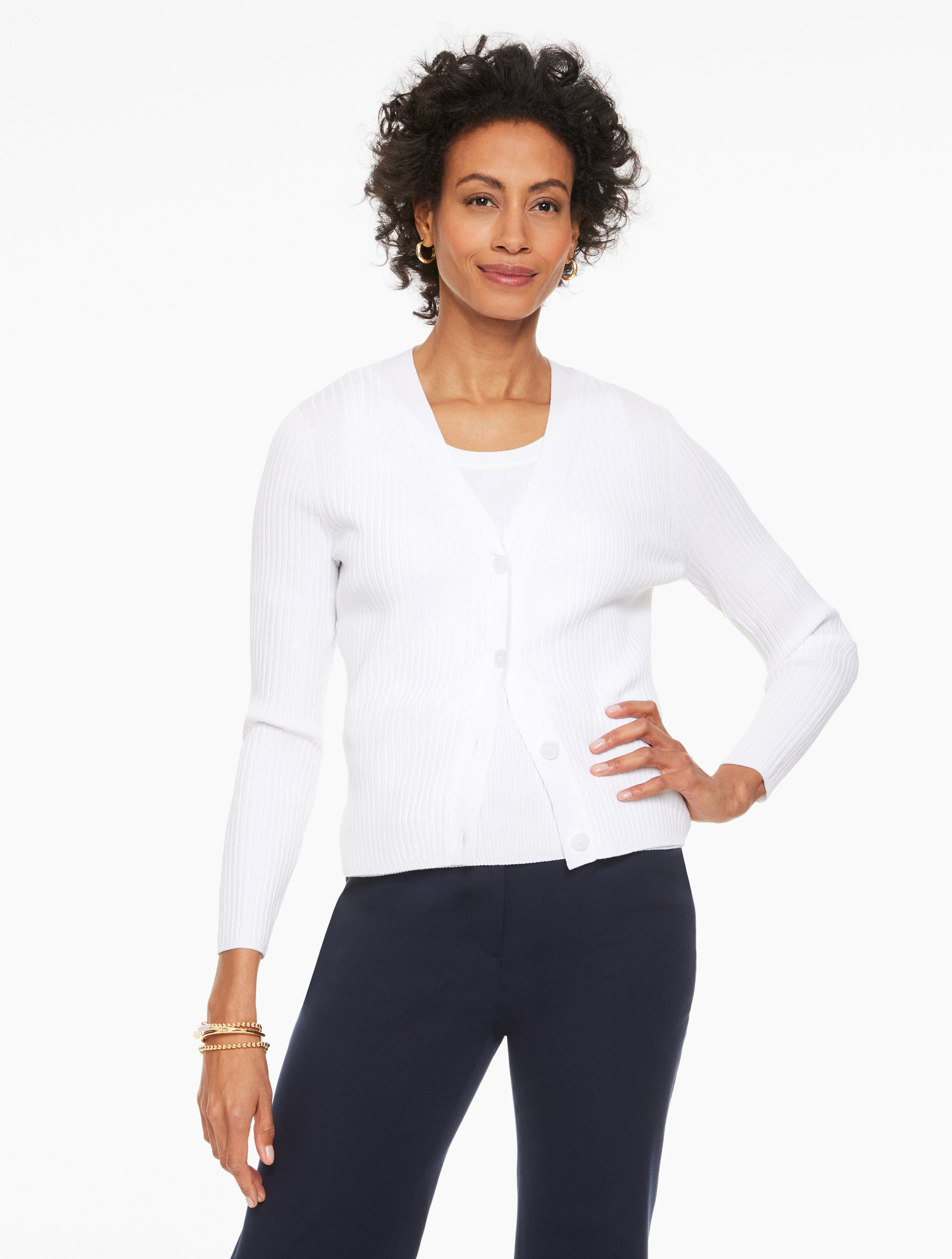 Talbots Plus Size - Ribbed Cardigan Sweater - White - X Talbots