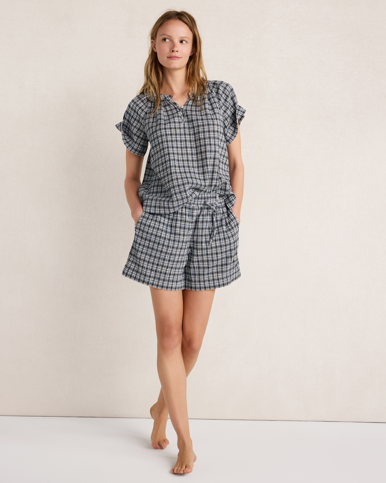 Crepe Gauze Plaid Sleep Shorts