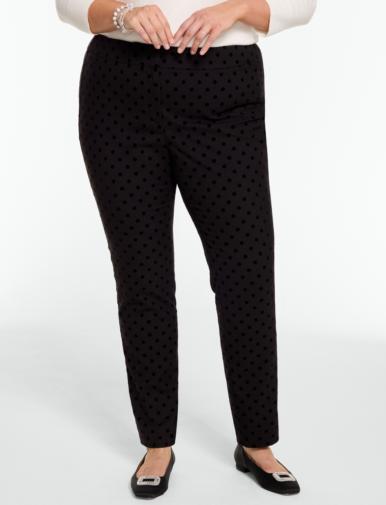 Plus Size - Plus Exclusive Talbots Chatham Cotton Bi-Stretch Slim Ankle Pants - Glamorous Dot - Black - 16