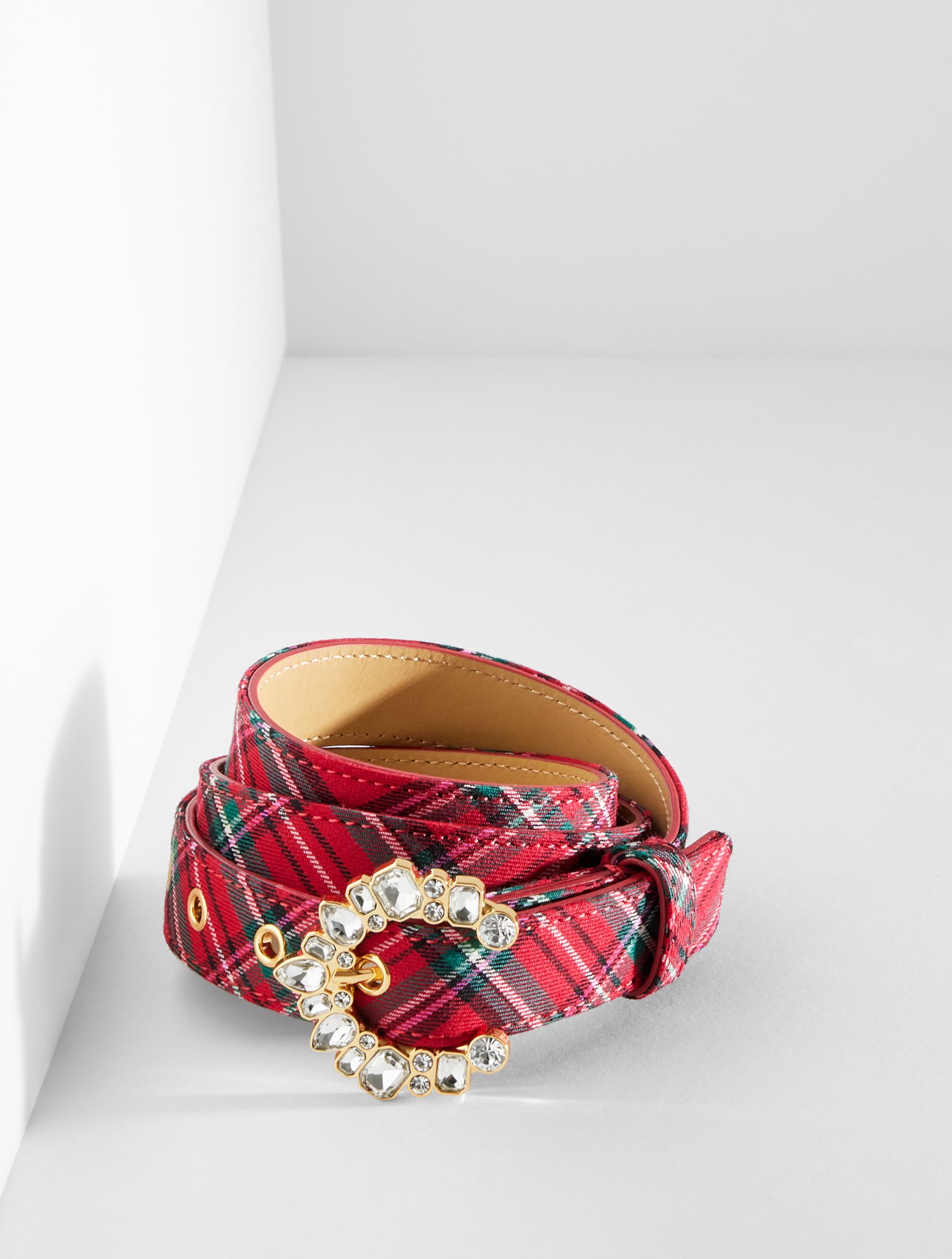 Talbots Crescent Buckle Belt - Cider Plaid - Red - Small  In Multi