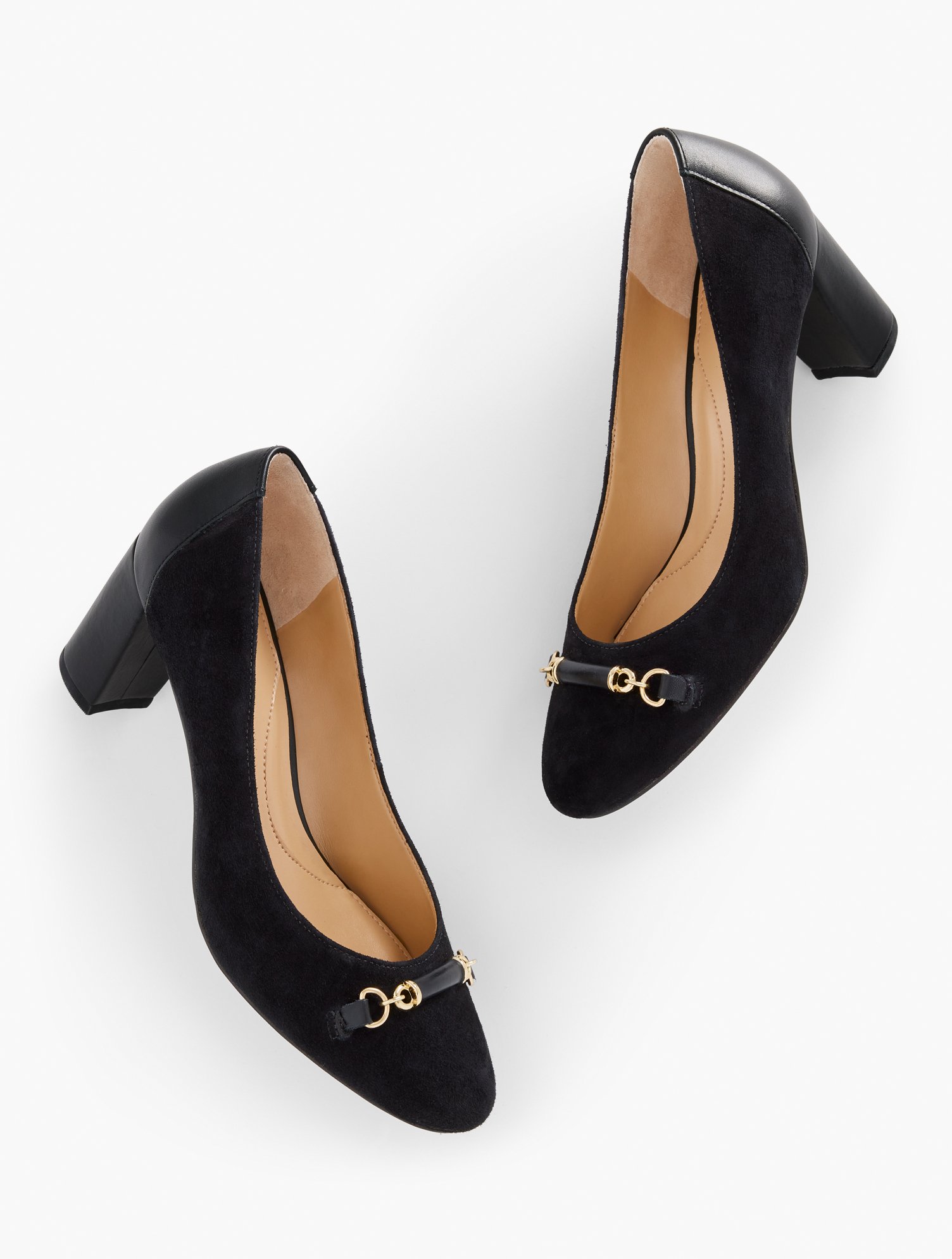 Talbots Ellery Bit Block Heel Pumps - Suede - Black - 11m