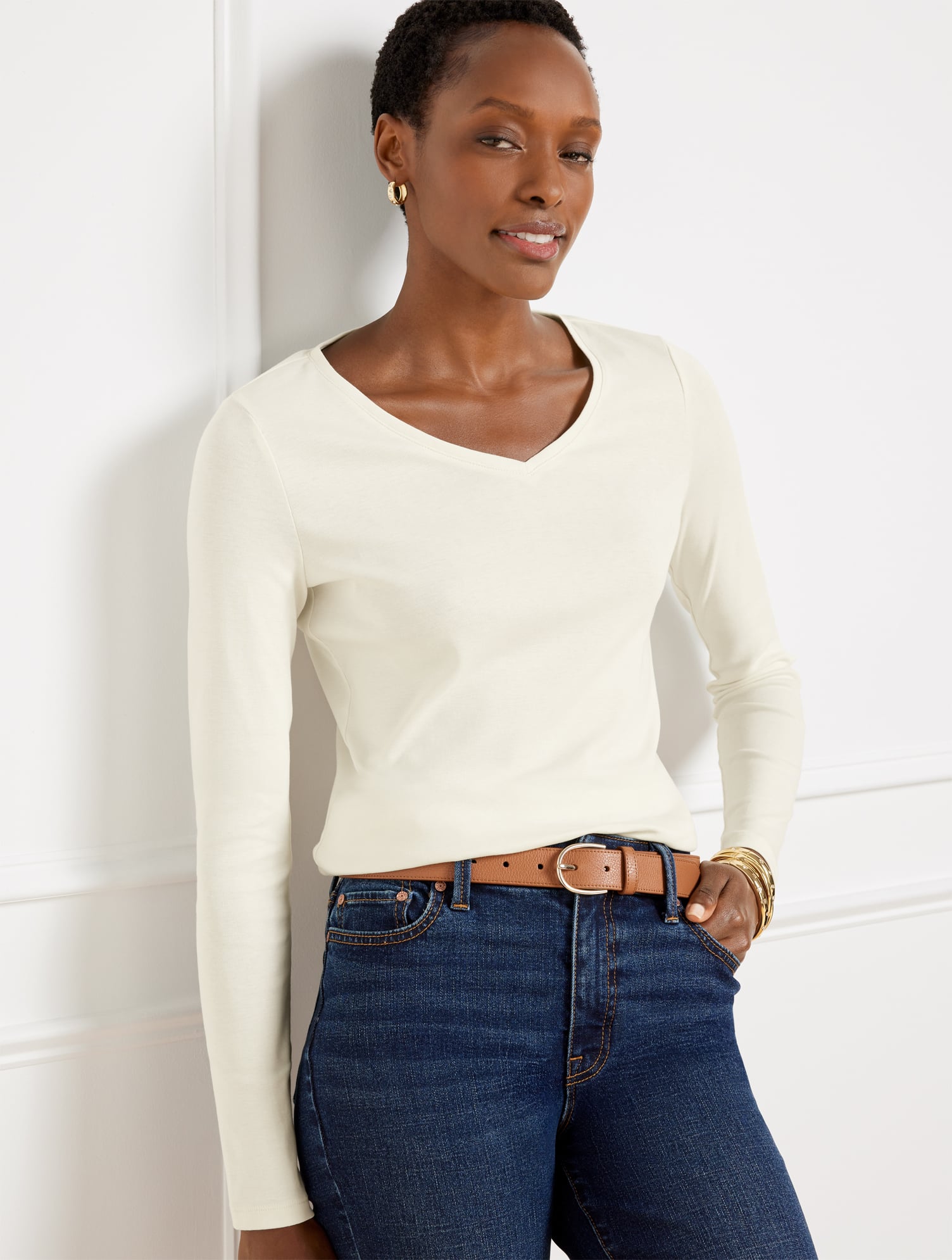 Plus Size - Pima V-Neck T-Shirt - Ivory - 2X Talbots