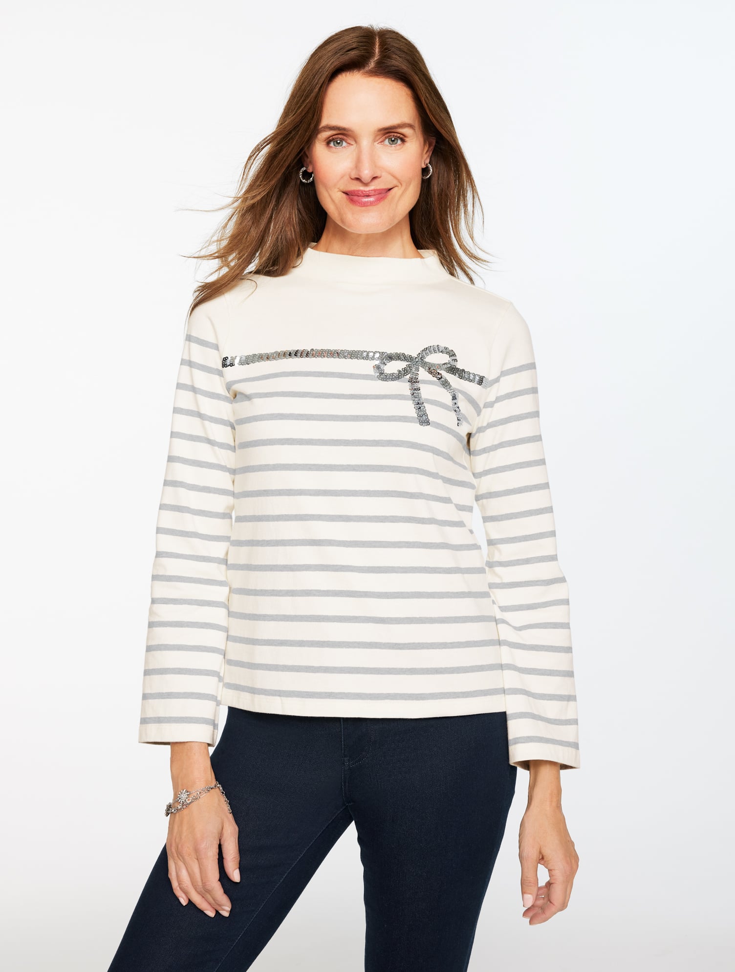 Lace Trim Crewneck Tee - Saybrook Stripe | Talbots