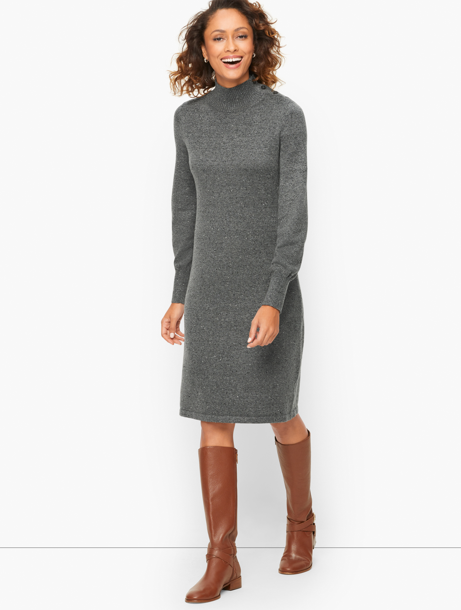 Tweed Mockneck Sweater Dress | Talbots