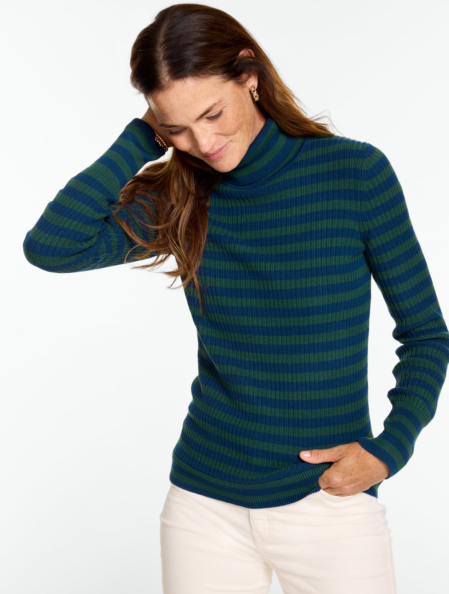Striped Ribbed Turtleneck Pullover