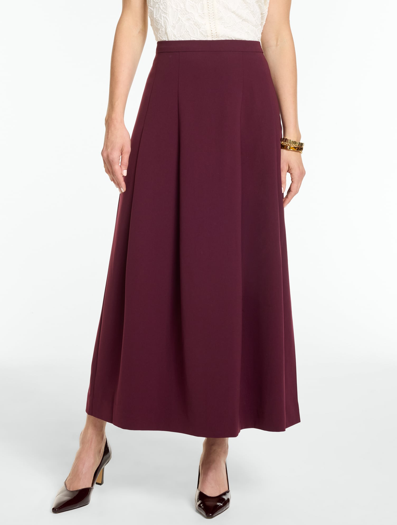Polished Crepe Pleated Midi Skirt
