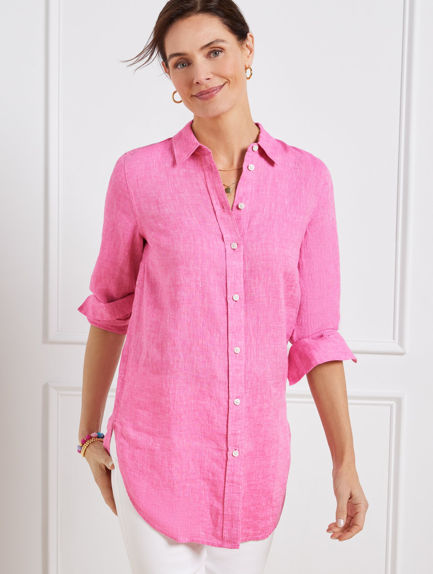 Talbots Linen Boyfriend Shirt - Cross Dye - Pink - 2x