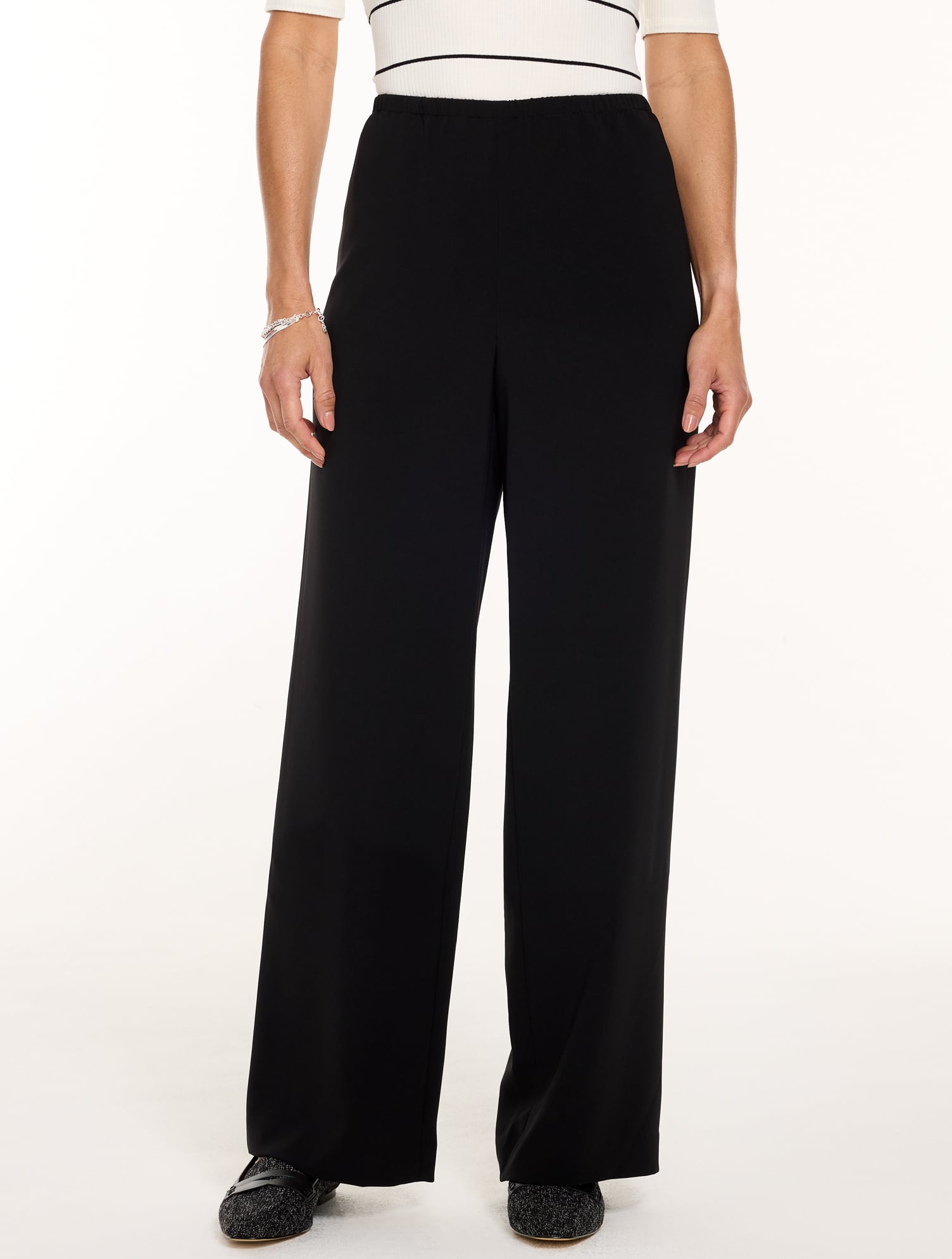 Polished Crepe Wide Leg Pull-On Pants
