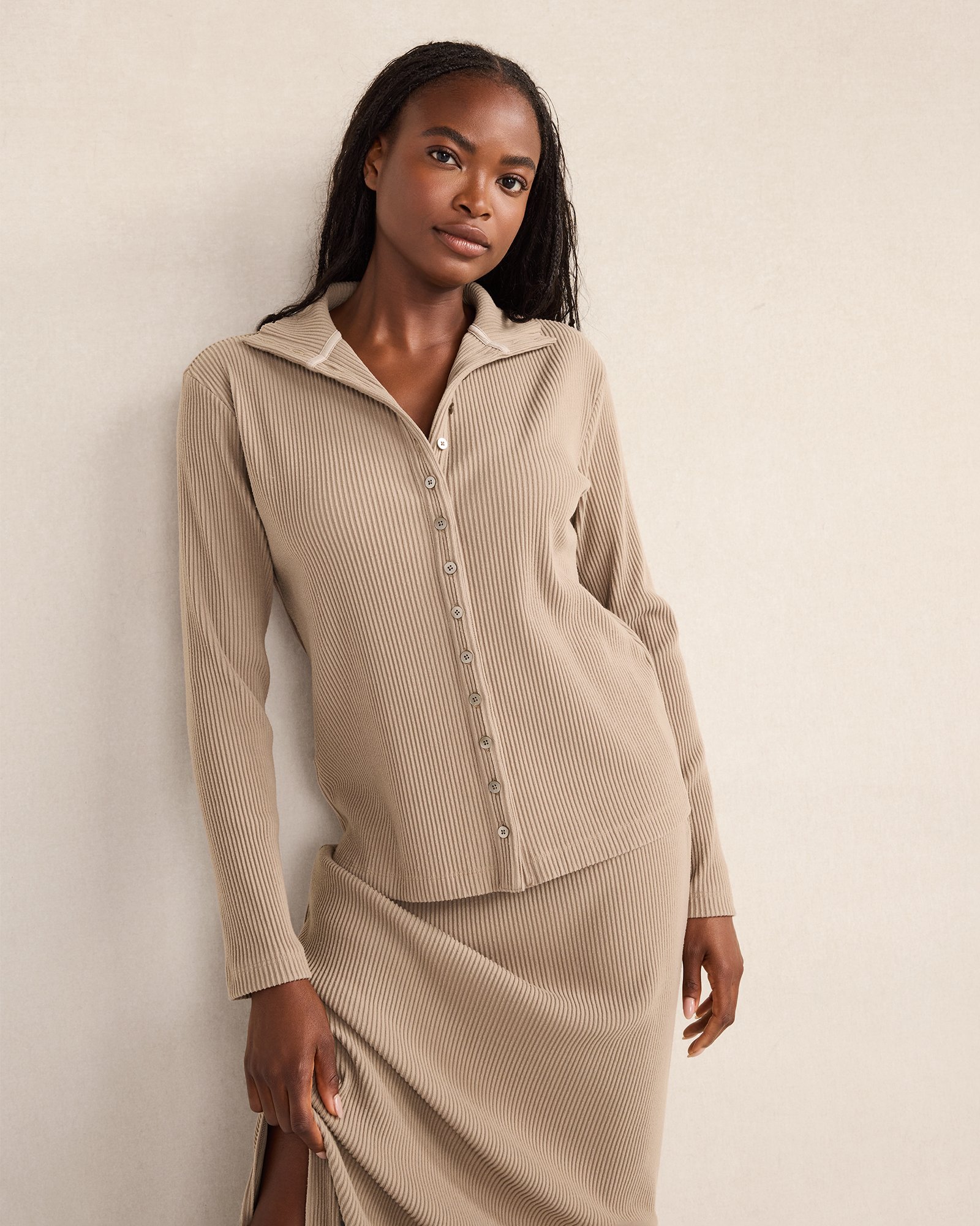 Ottoman Rib Button-Front Top