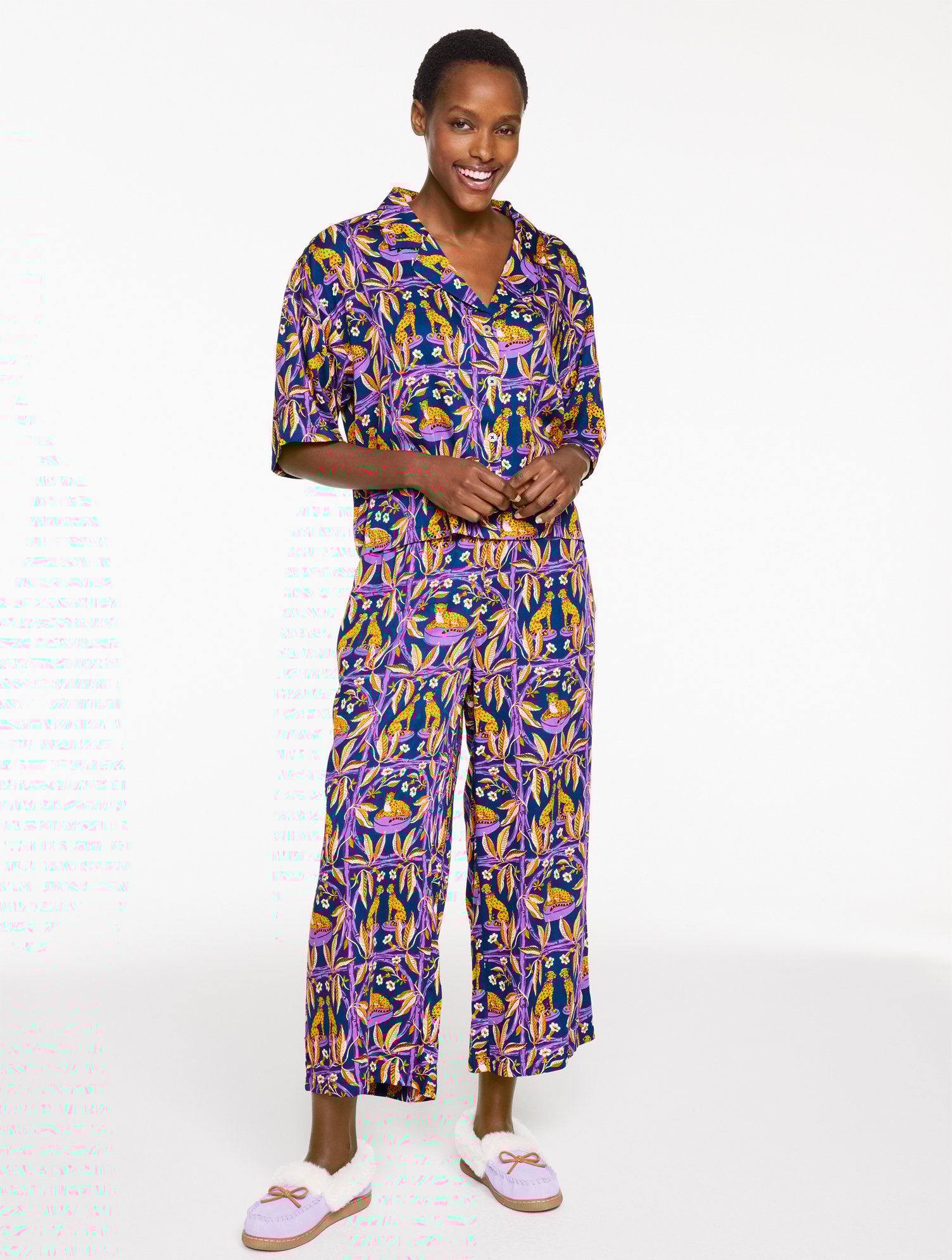 Printfresh Satin Wildest Dreams Sleep Set - Royal Cheetah - Navy Blue/purple - Xl Talbots In Blue