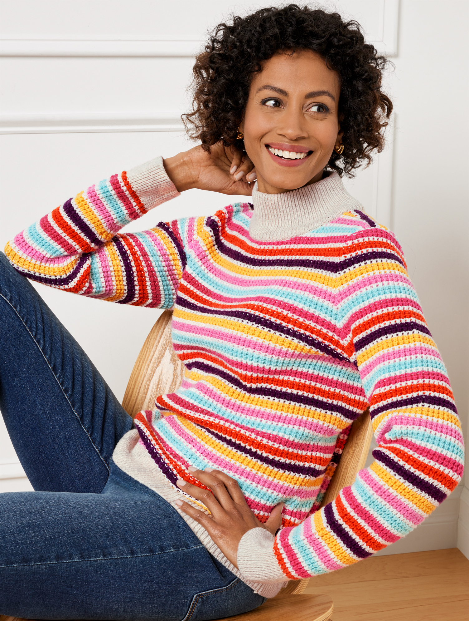 Talbots Mockneck Sweater - Happy Stripe - Ivory - 3x