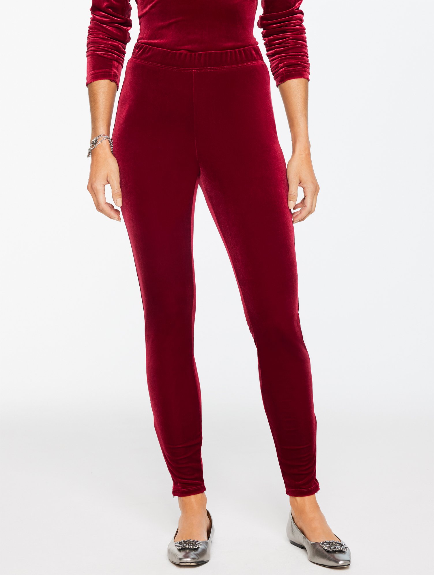 Talbots Plus Petite - Stretch Velvet Leggings - Chambord - 3x In Burgundy