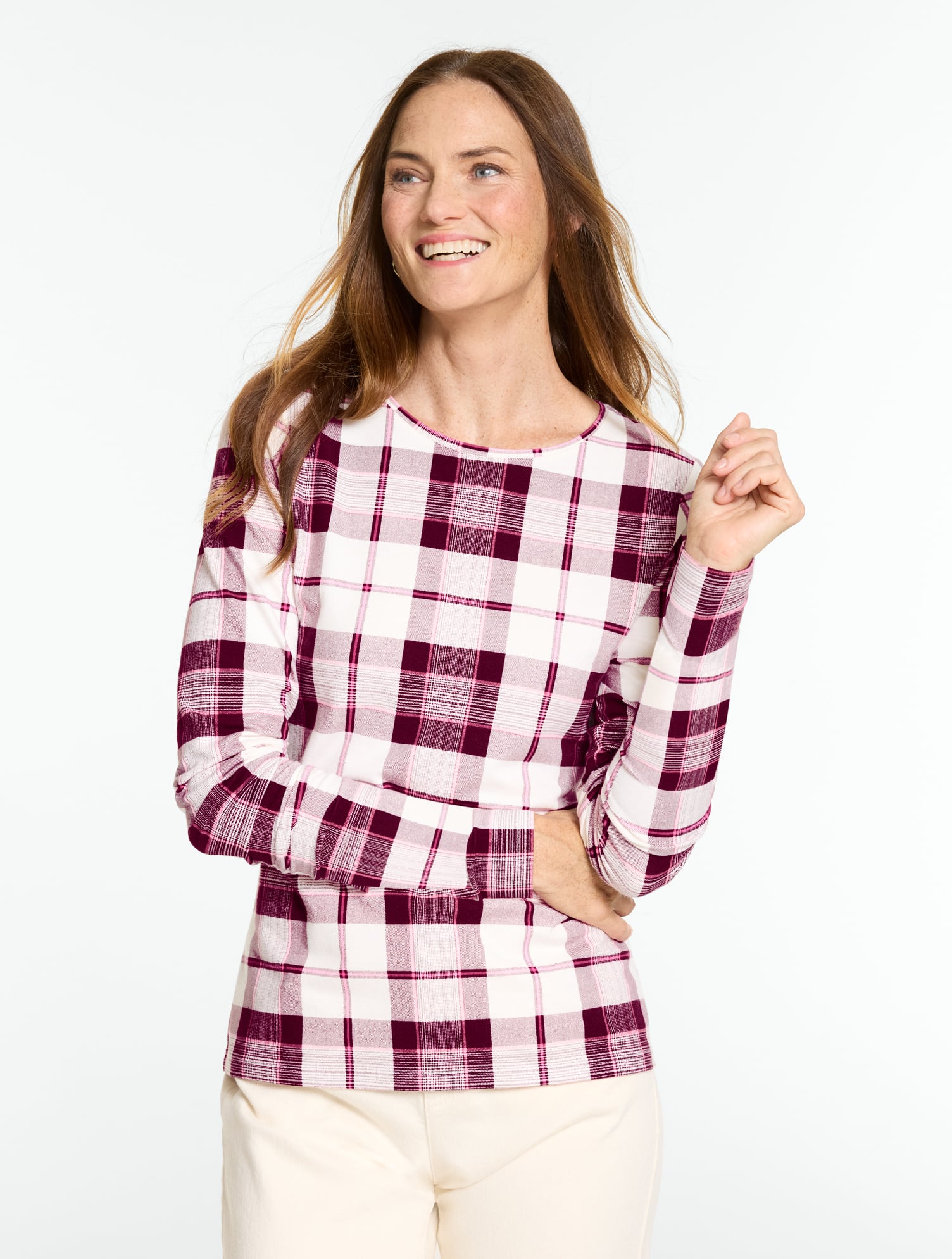 Long Sleeve Crewneck Tee - Autumn Plaid