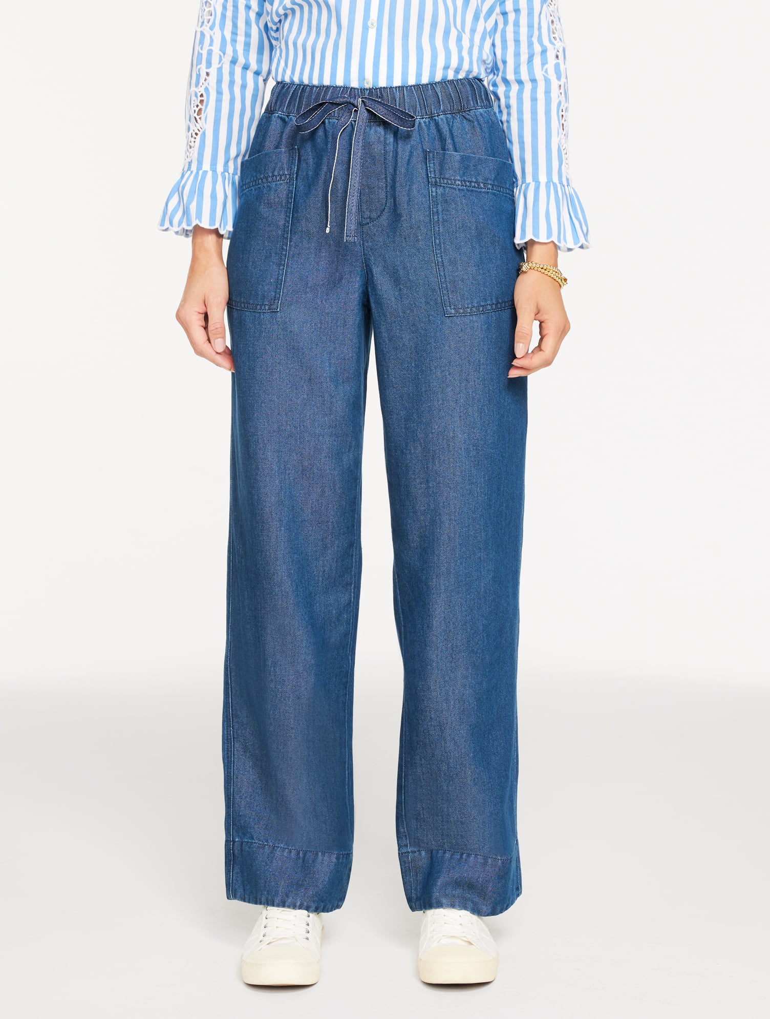 Satin Wide Ankle Pants - Breezy Way Stripe | Talbots