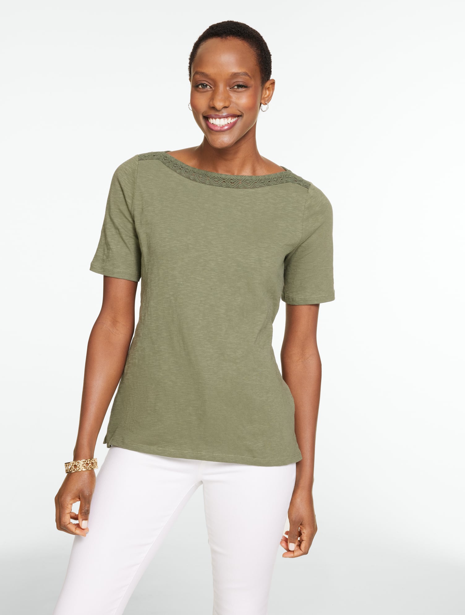 Crochet Trim Bateau Neck Tee | Talbots