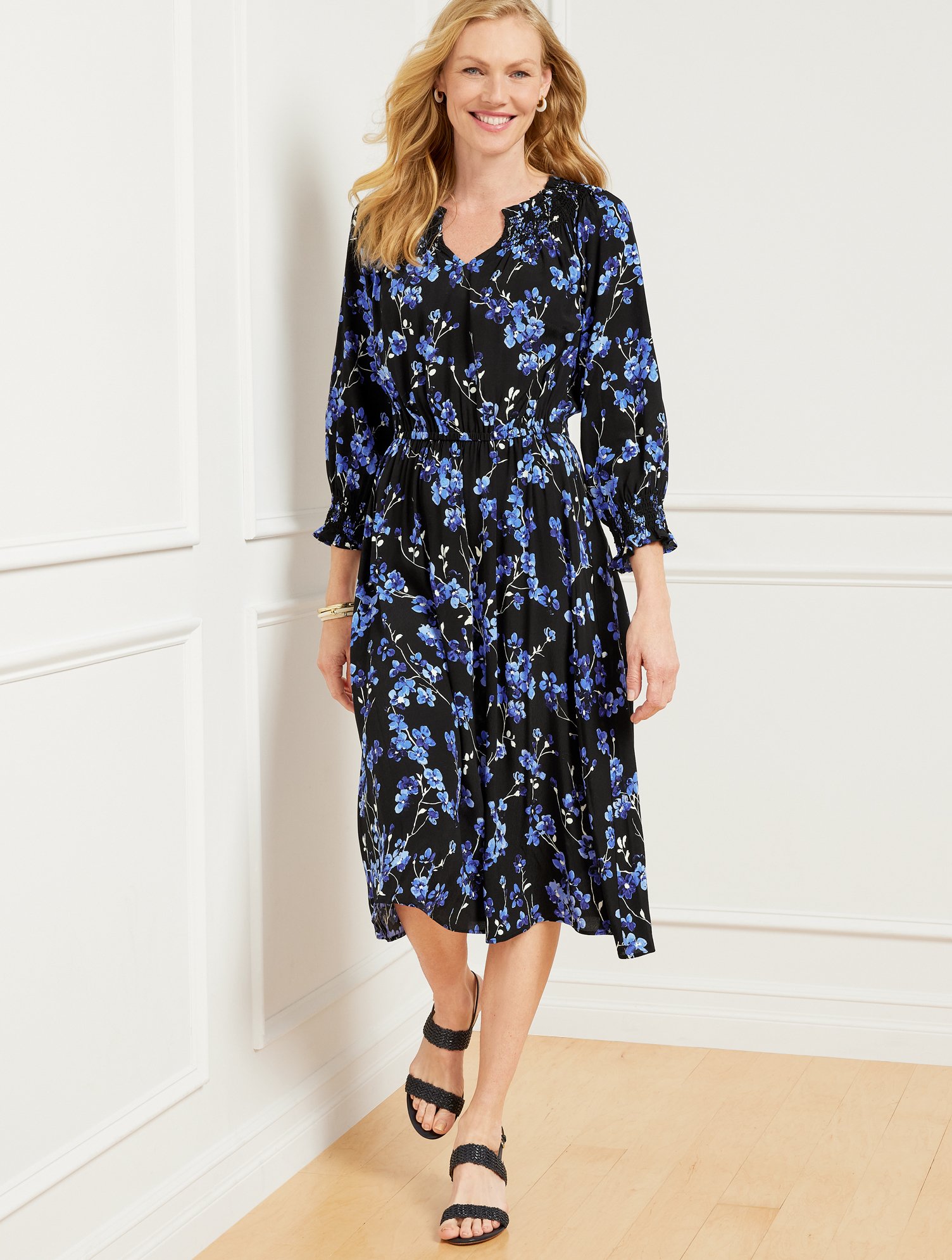 ワンピース Camellia Voile Belted Dress Voile Fit & Flare Shirtdress - Swirl Floral | Talbots