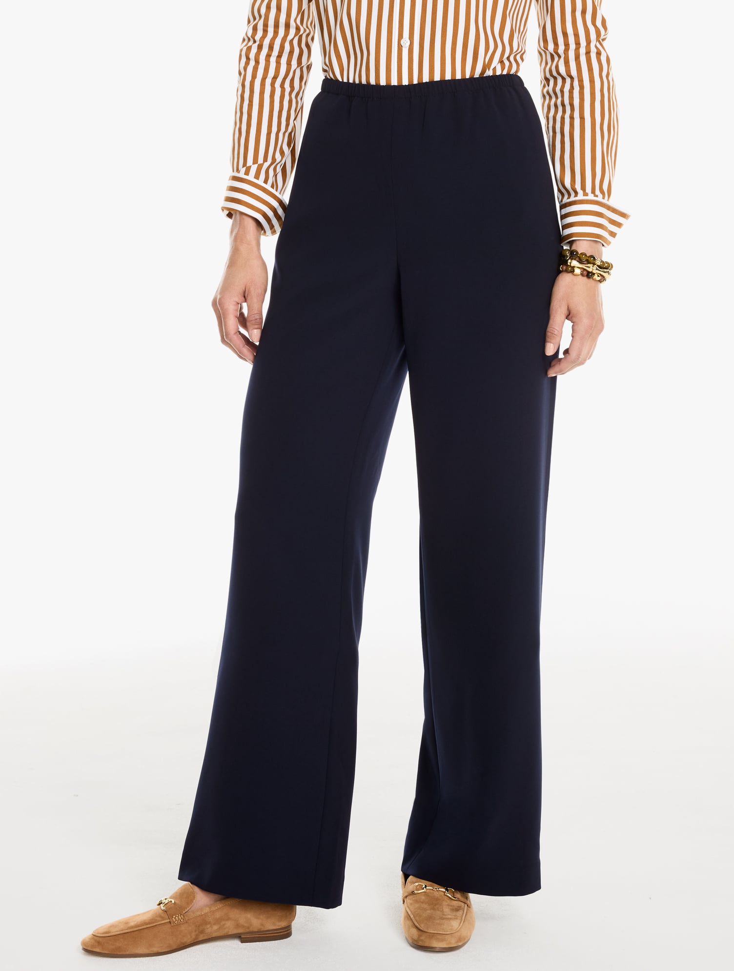 Polished Crepe Wide Leg Pull-On Pants