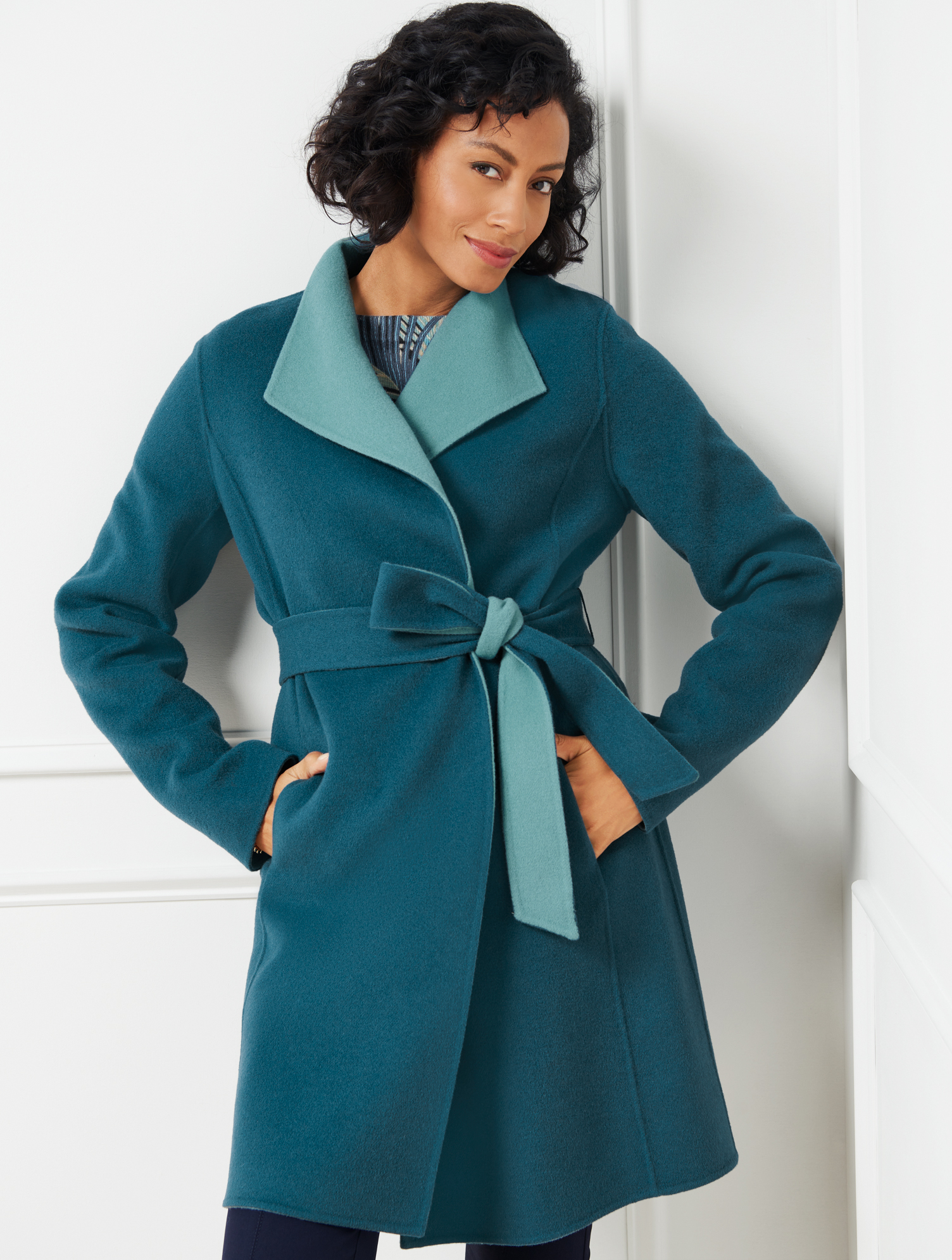 Talbots Belted Double Face Jacket - Peacock Blue/blue Haze - 10  In Peacock Blue,blue Haze