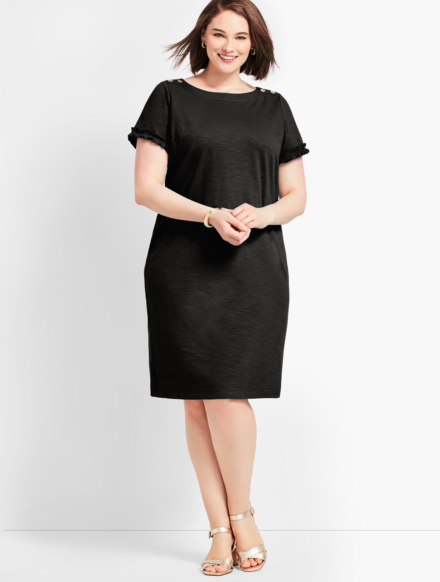 Ruffle-Sleeve Slub Jersey Shift Dress | Talbots