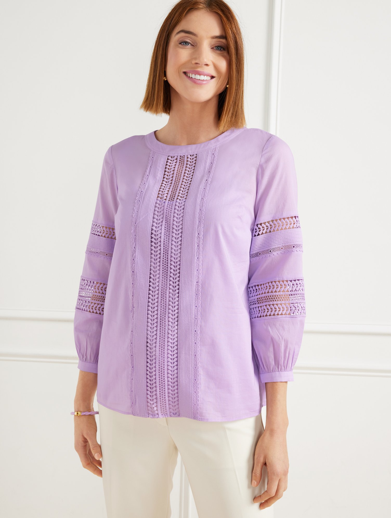 Talbots Plus Size - Embroidered Trim Top - Spring Lilac - 2x