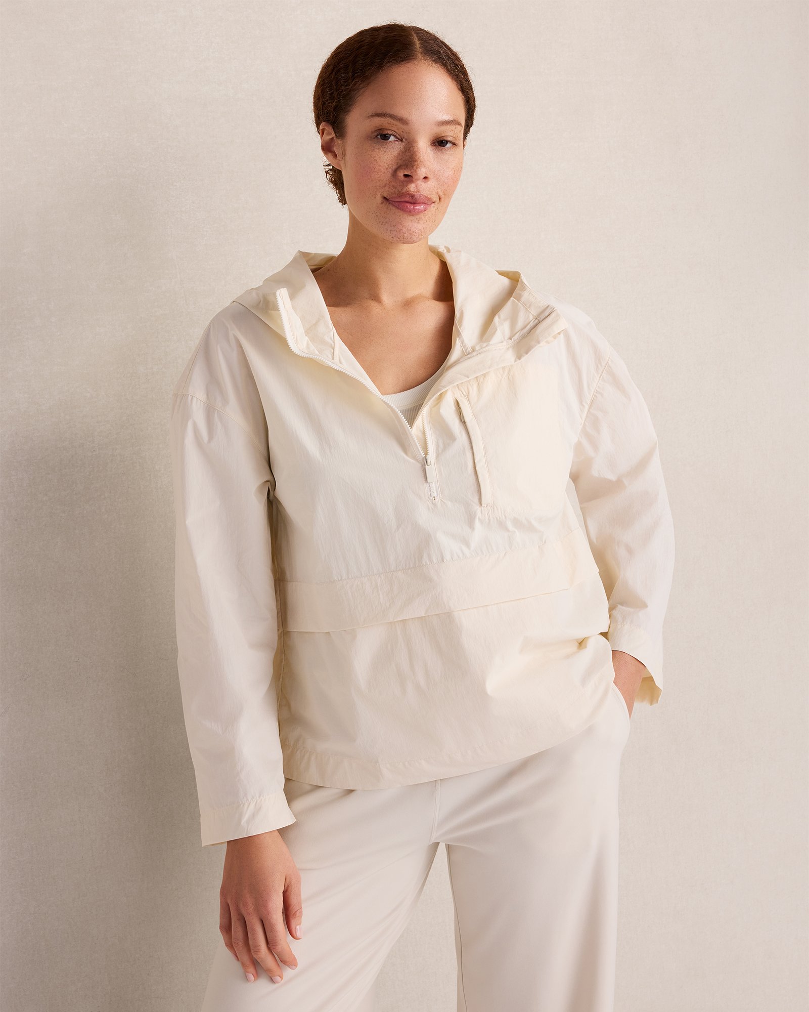 Crinkle Nylon Half-Zip Hooded Jacket