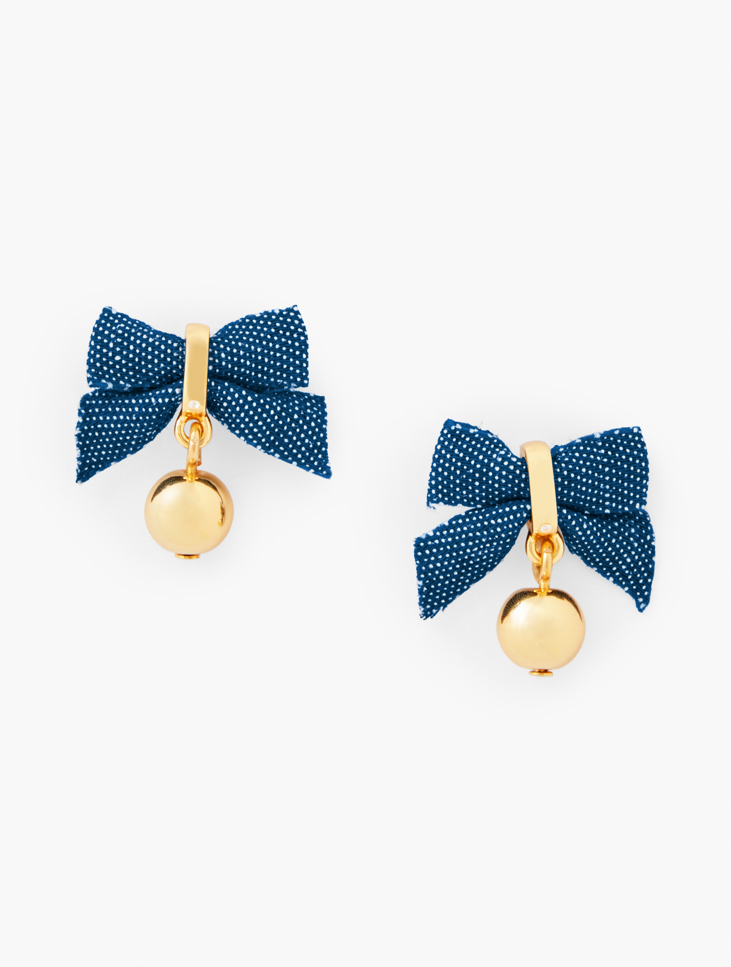 Talbots Chambray Bow Earrings - Lakeshore Blue/gold - 001  In Lakeshore Blue,gold
