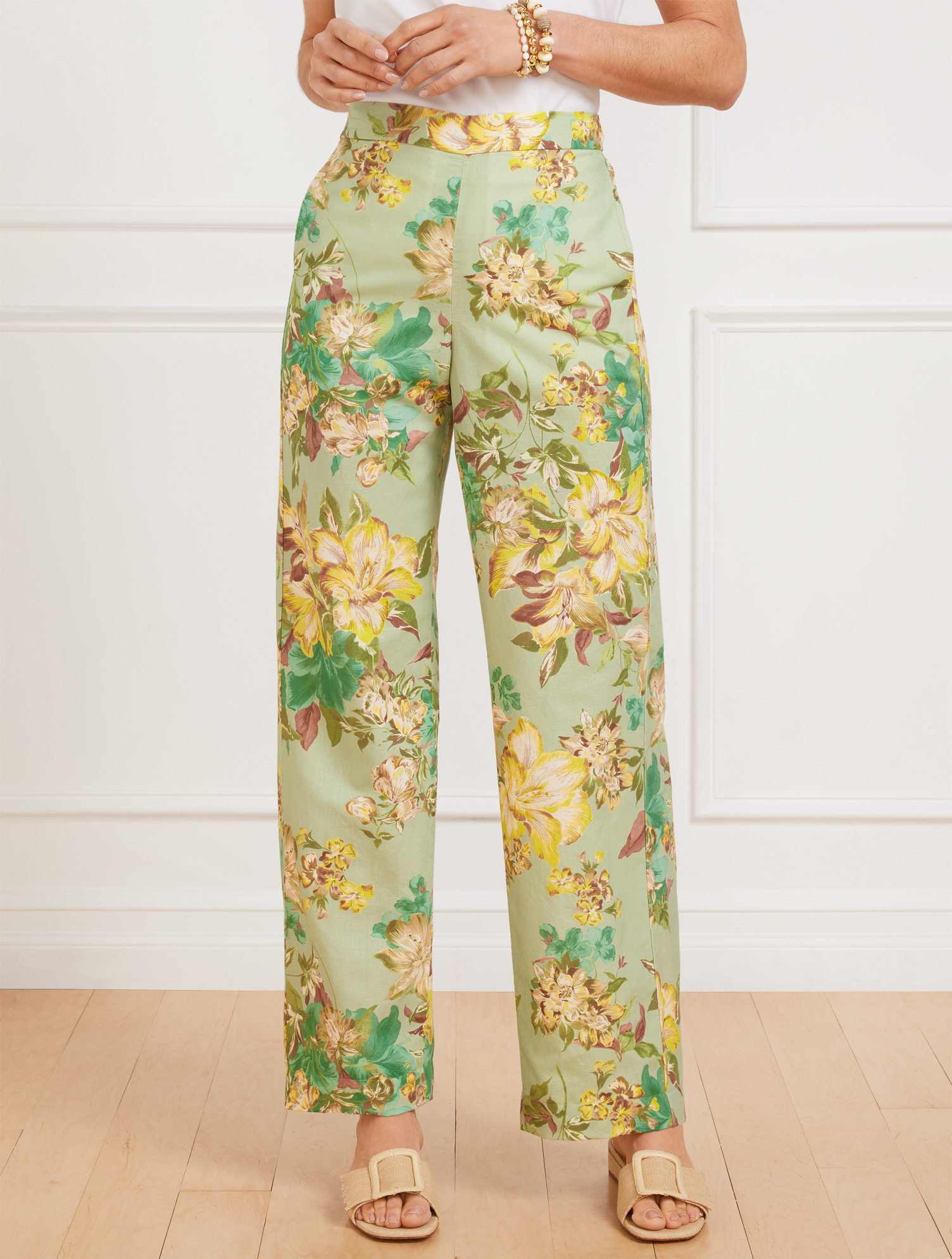 Wide Leg Washed Linen Pants - Dynamic Floral | Talbots