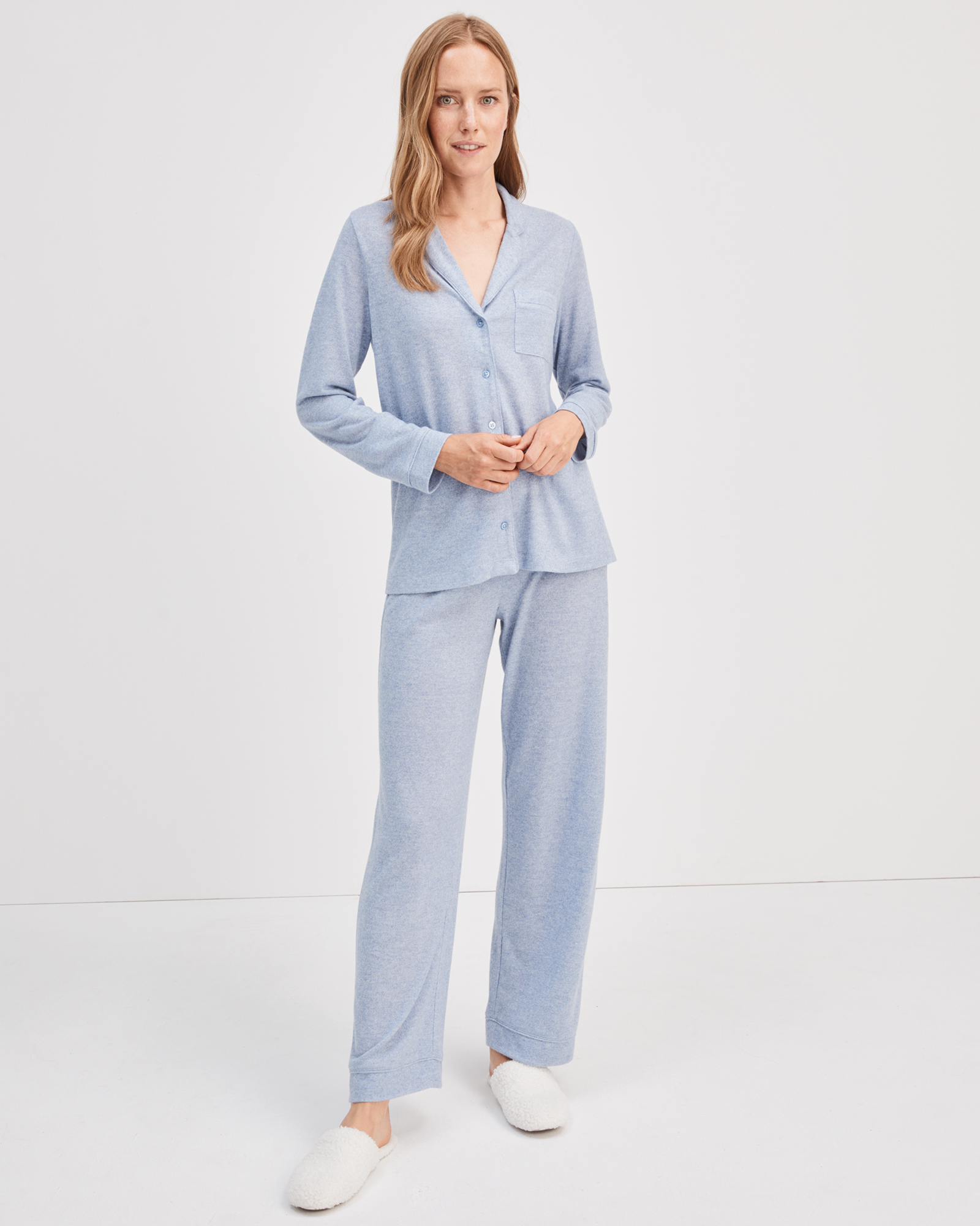 Talbots Marled Knit Pajama Shirt - Chambray Heather - Xxl  In Blue