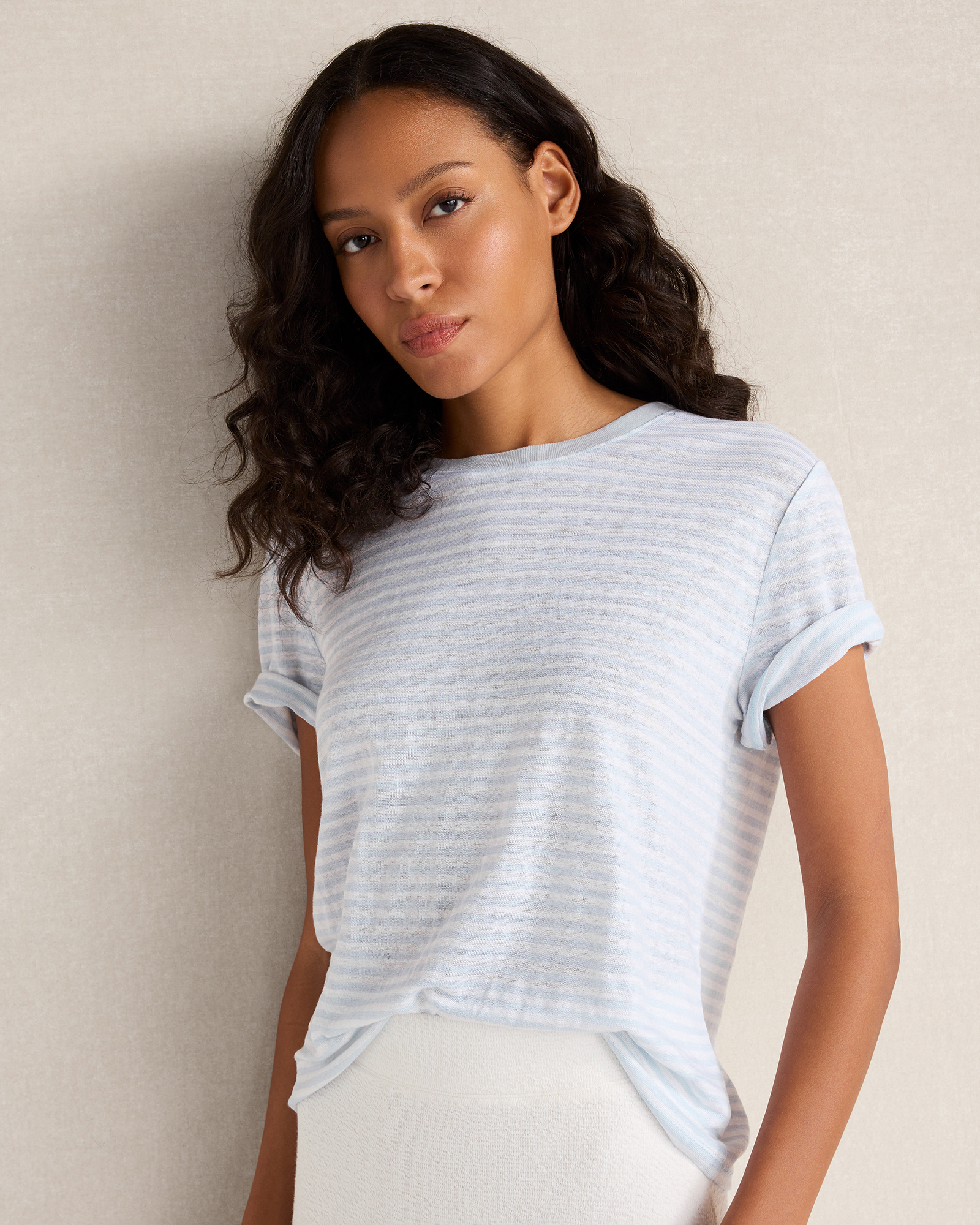 Linen Striped Short Sleeve Tee | Haven Well Within