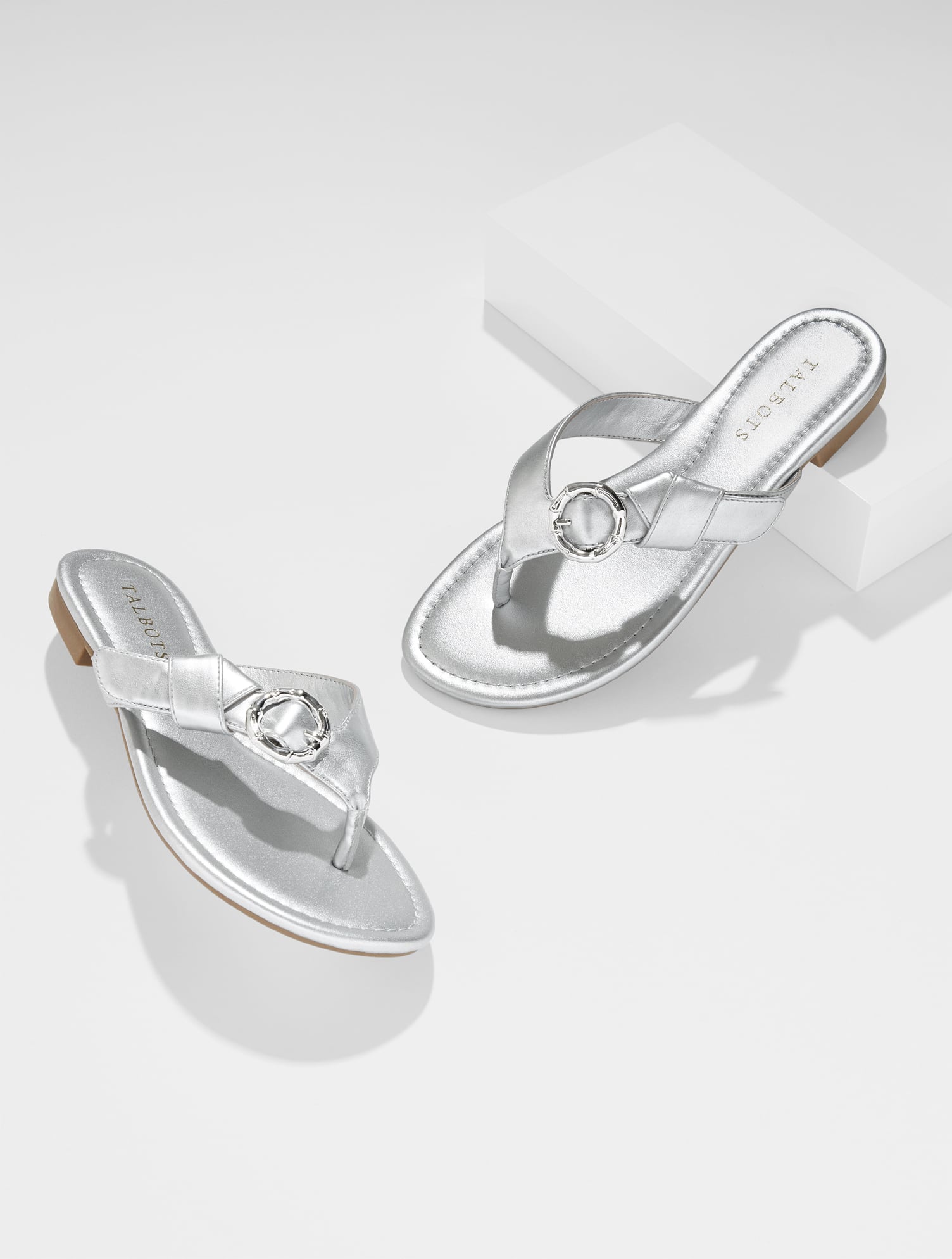 Gia Buckle Metallic Thong Sandals | Talbots